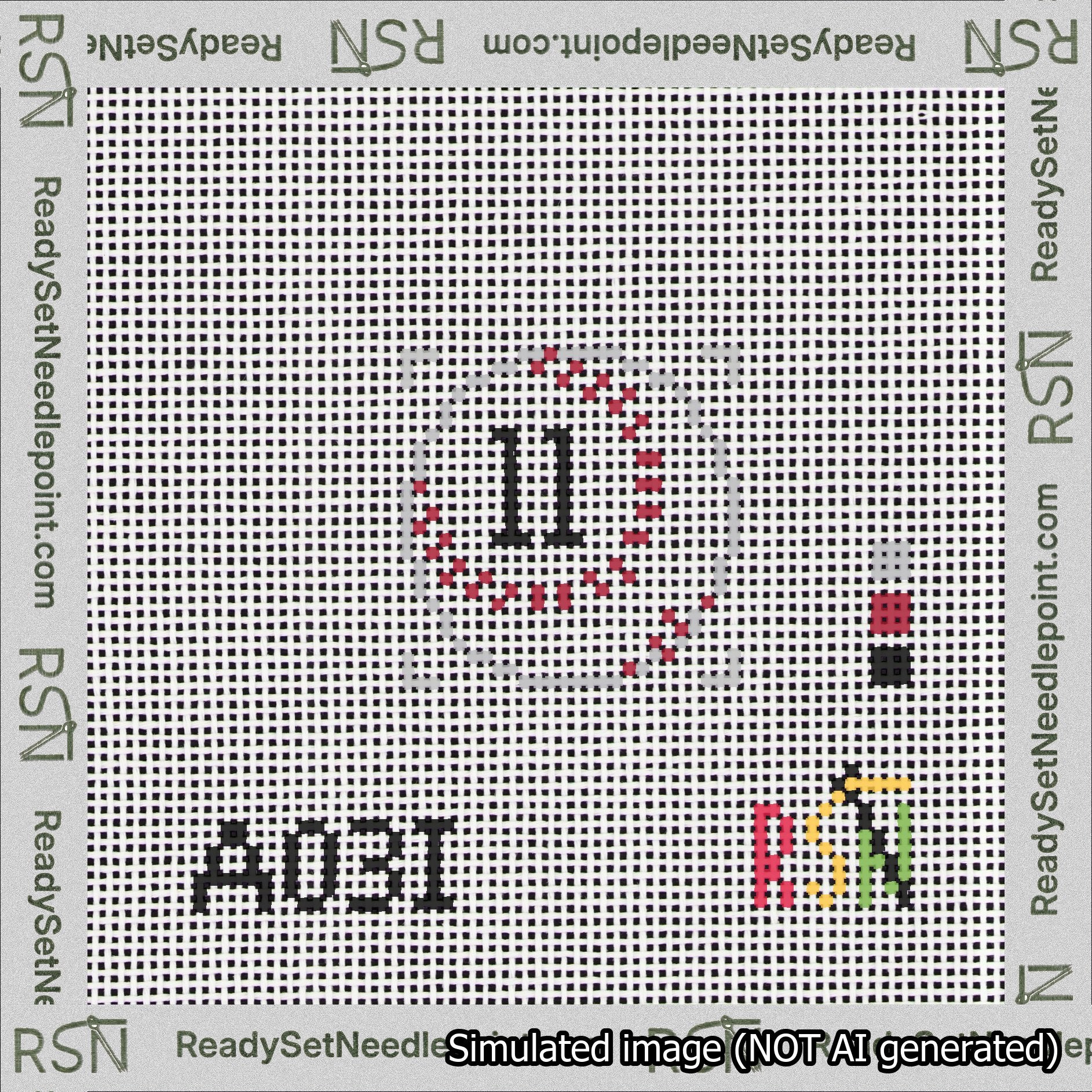 Baseball Bag Charm Black 0-49 Needlepoint Canvas Design