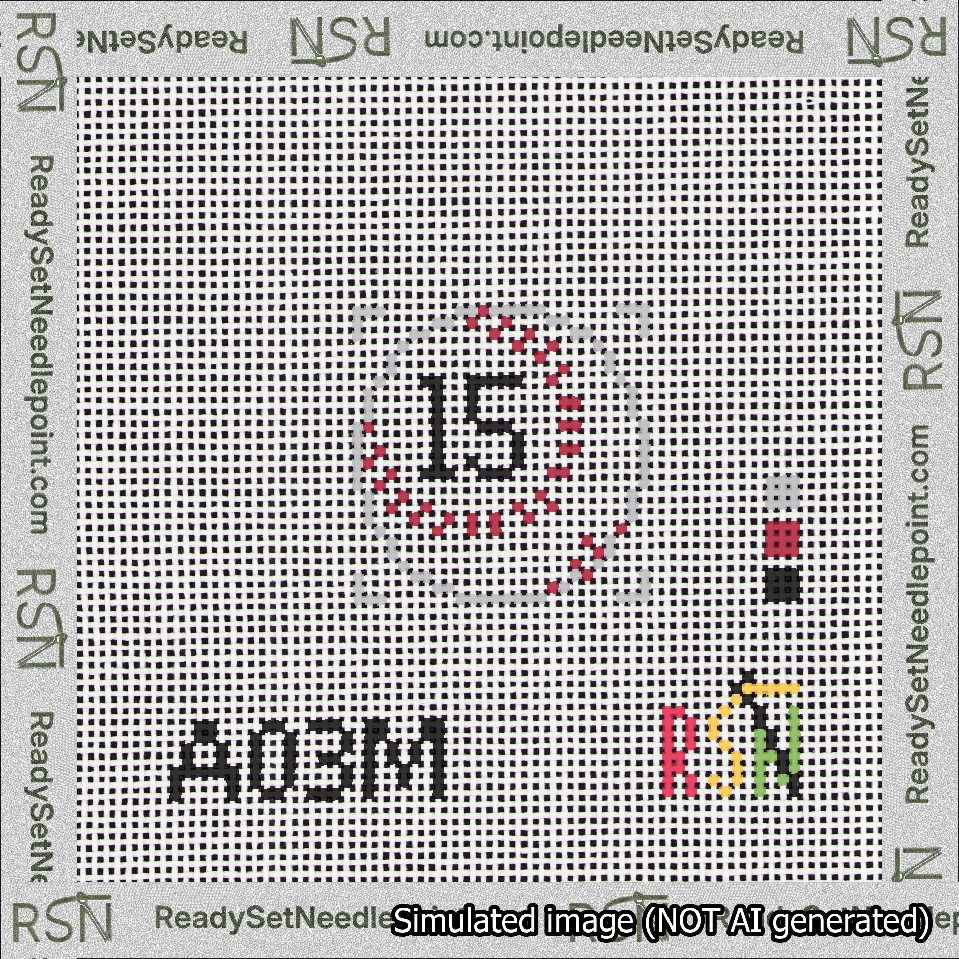 Baseball Bag Charm Black 0-49 Needlepoint Canvas Design