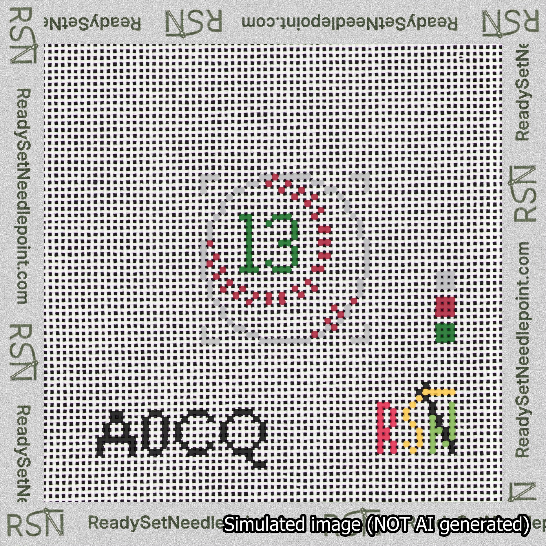 Baseball Bag Charm Green 0-49 Needlepoint Canvas Design