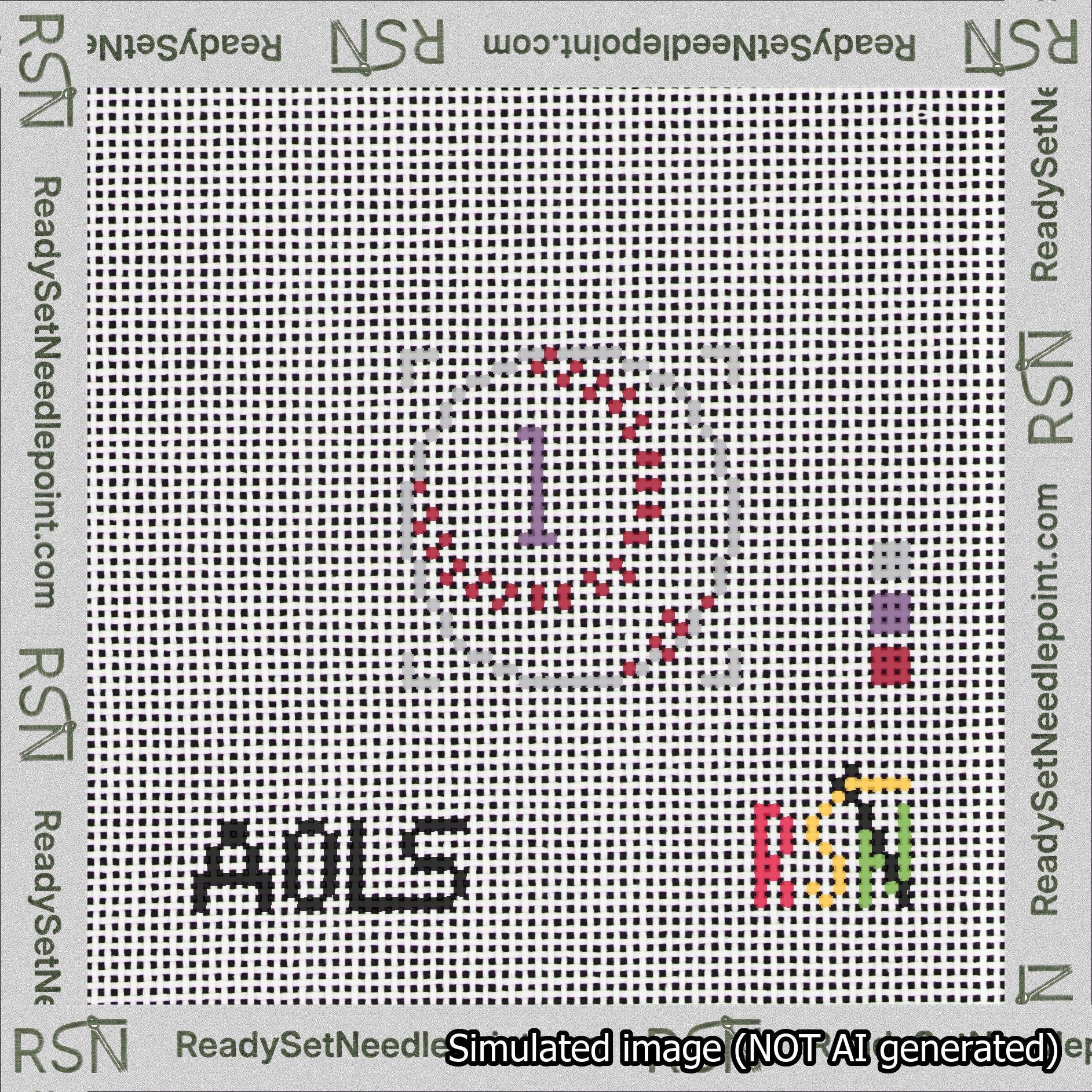 Baseball Bag Charm Purple 0-49 Needlepoint Canvas Design