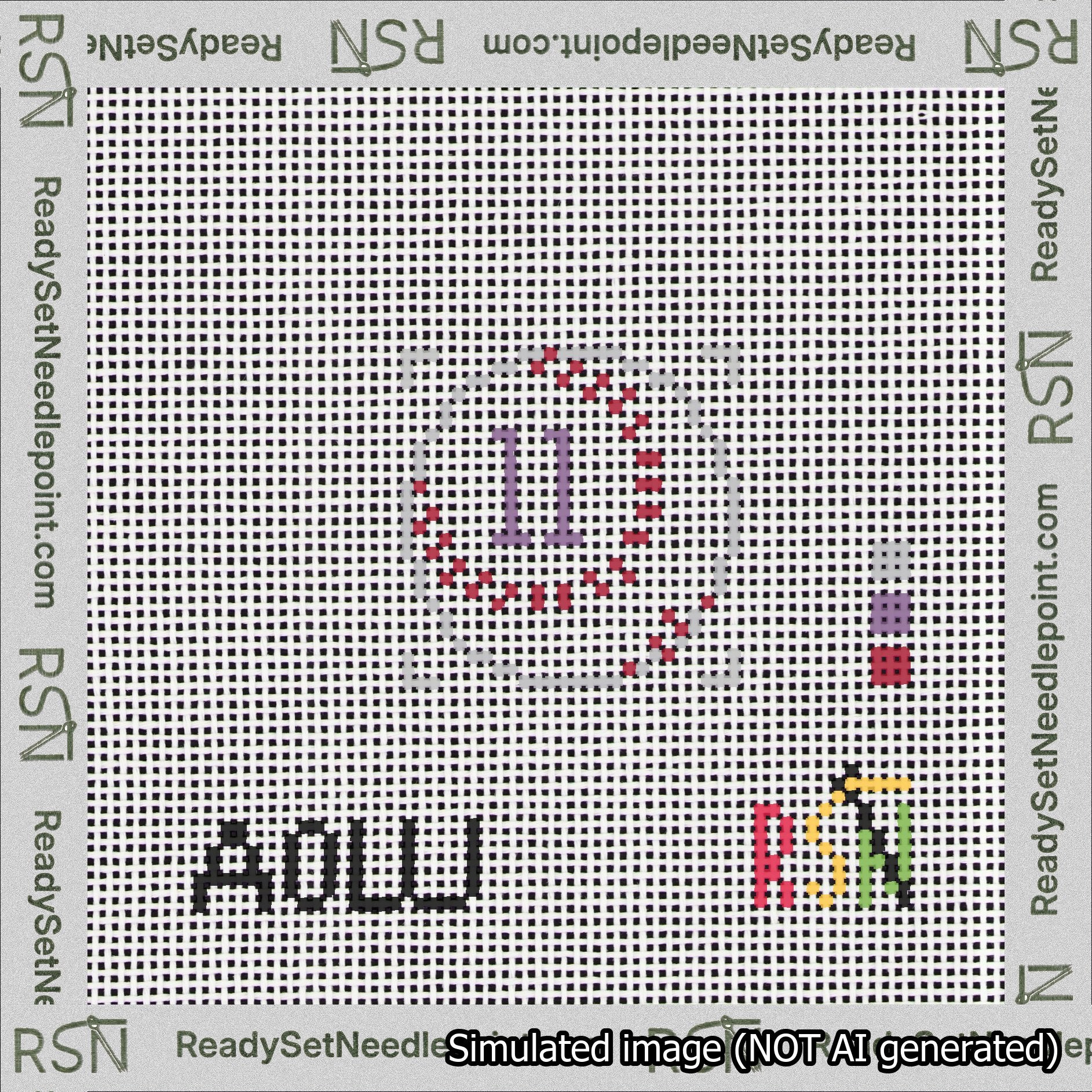 Baseball Bag Charm Purple 0-49 Needlepoint Canvas Design