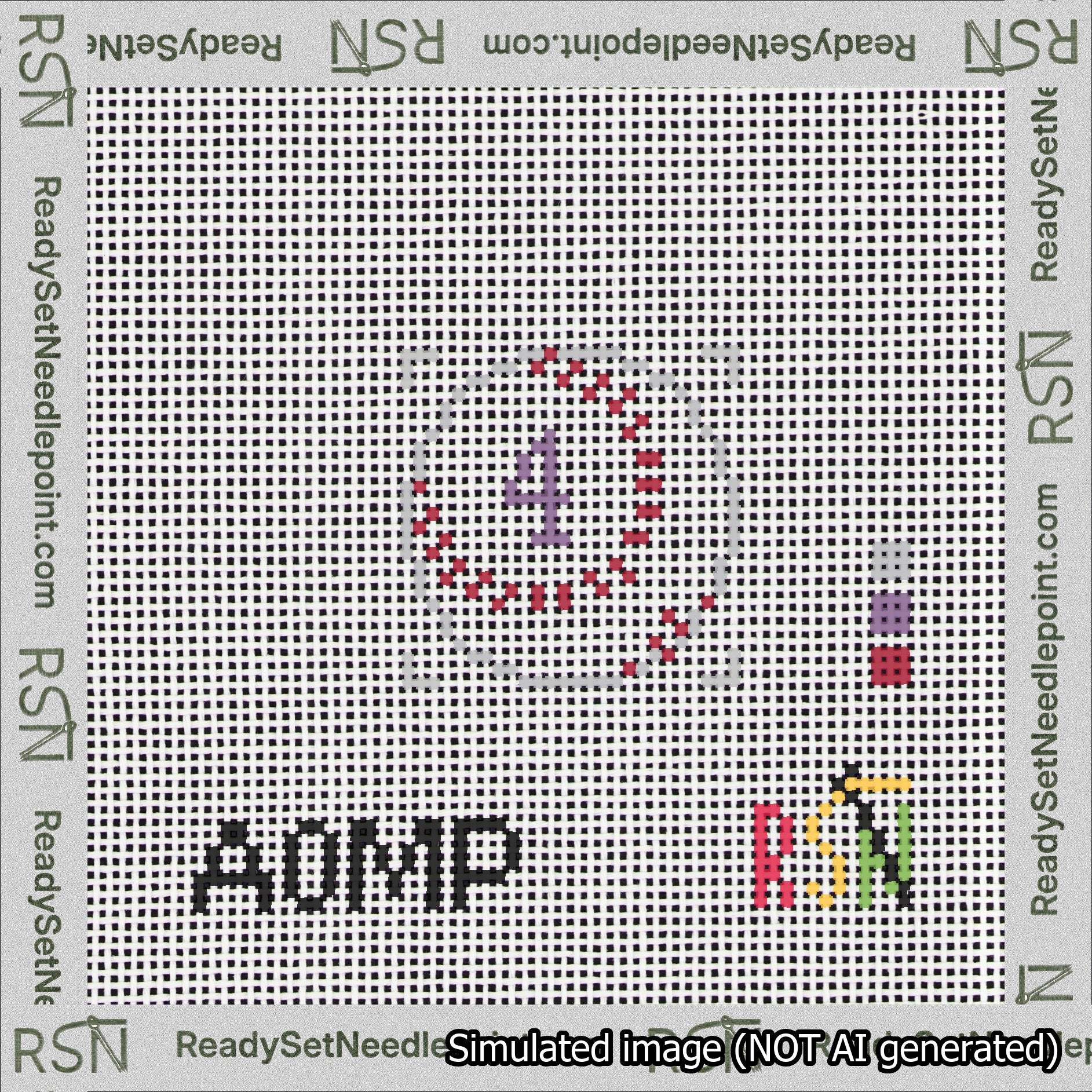 Baseball Bag Charm Purple 0-49 Needlepoint Canvas Design