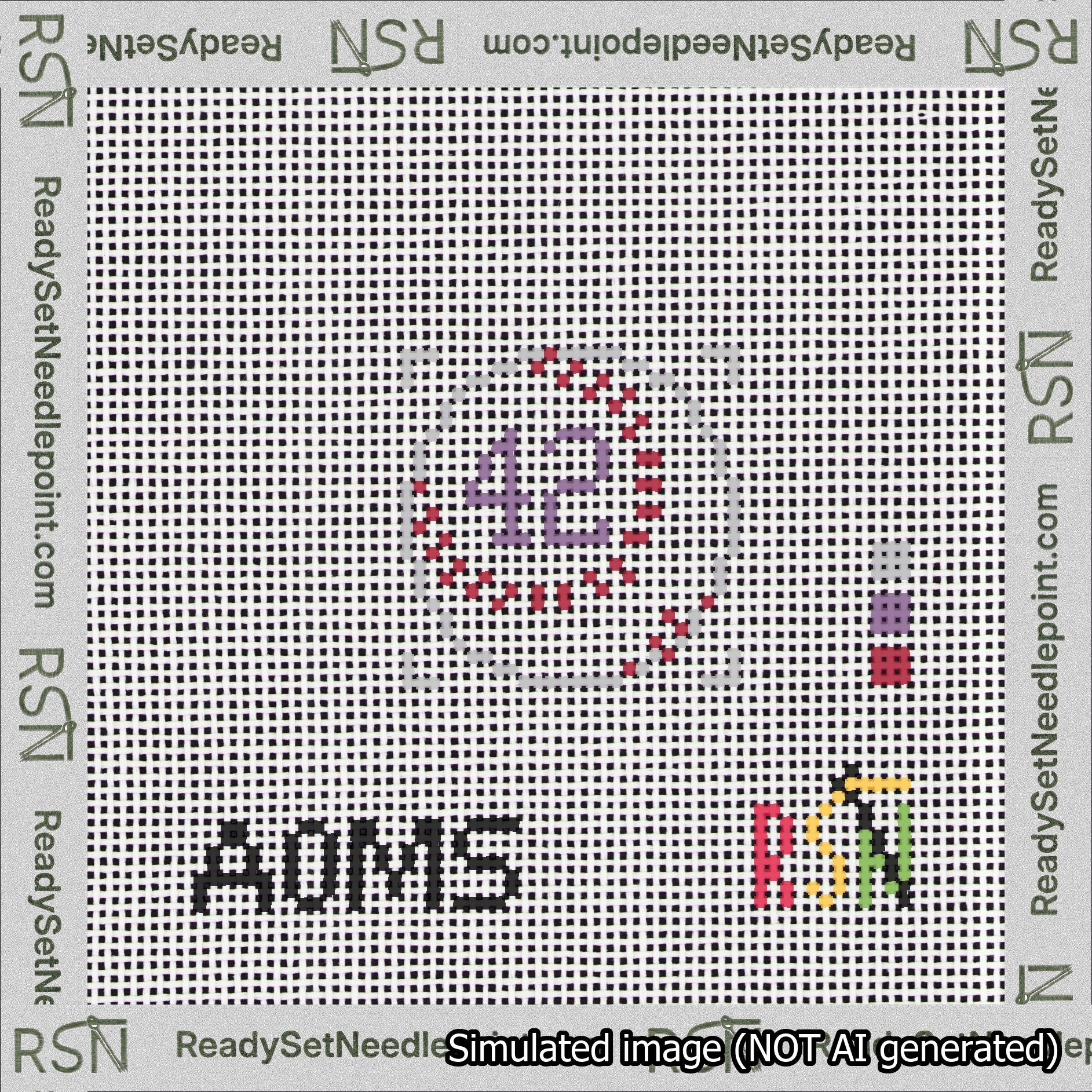 Baseball Bag Charm Purple 0-49 Needlepoint Canvas Design