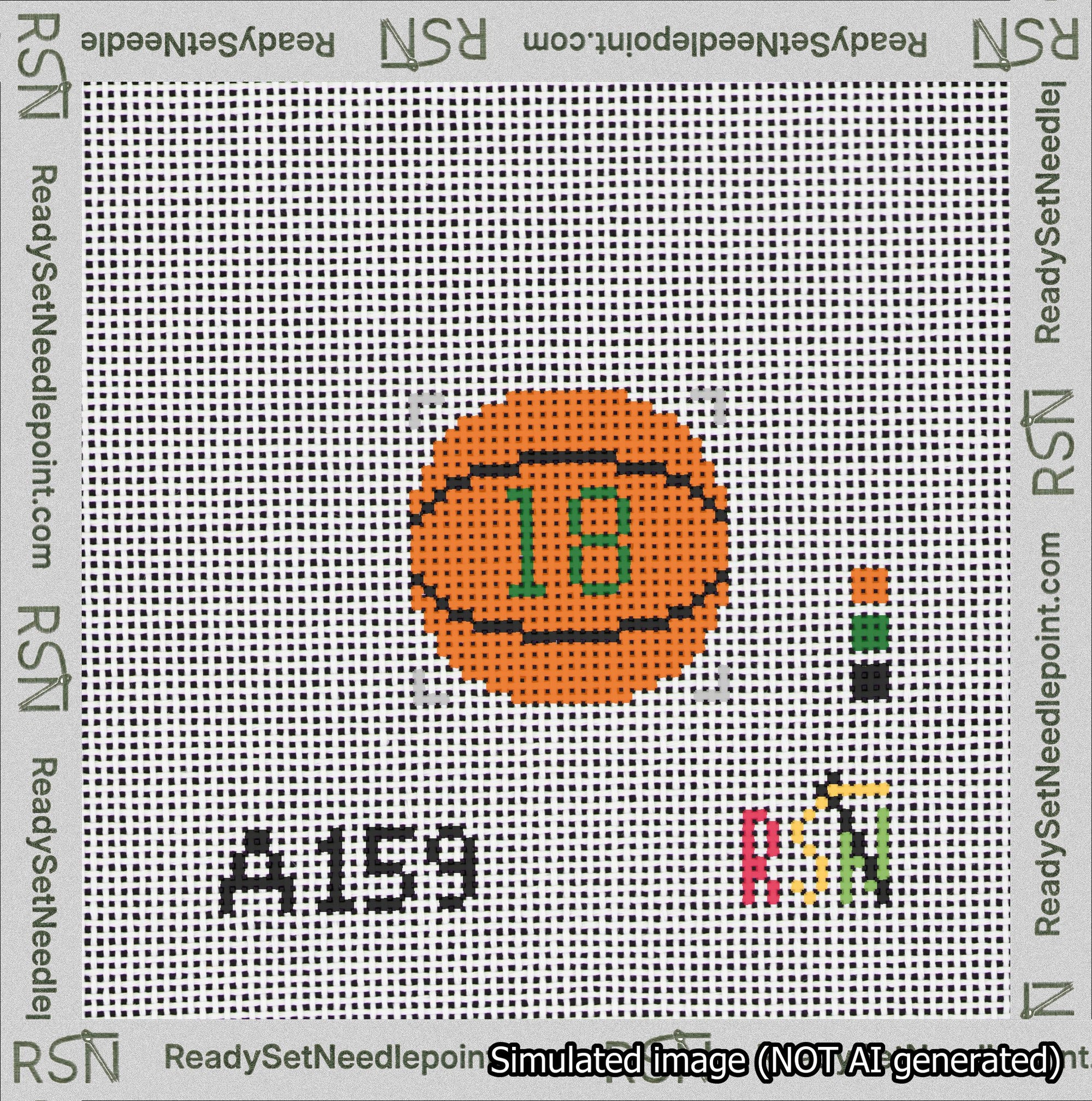 Basketball Bag Charm Green 0-49 Needlepoint Canvas Design