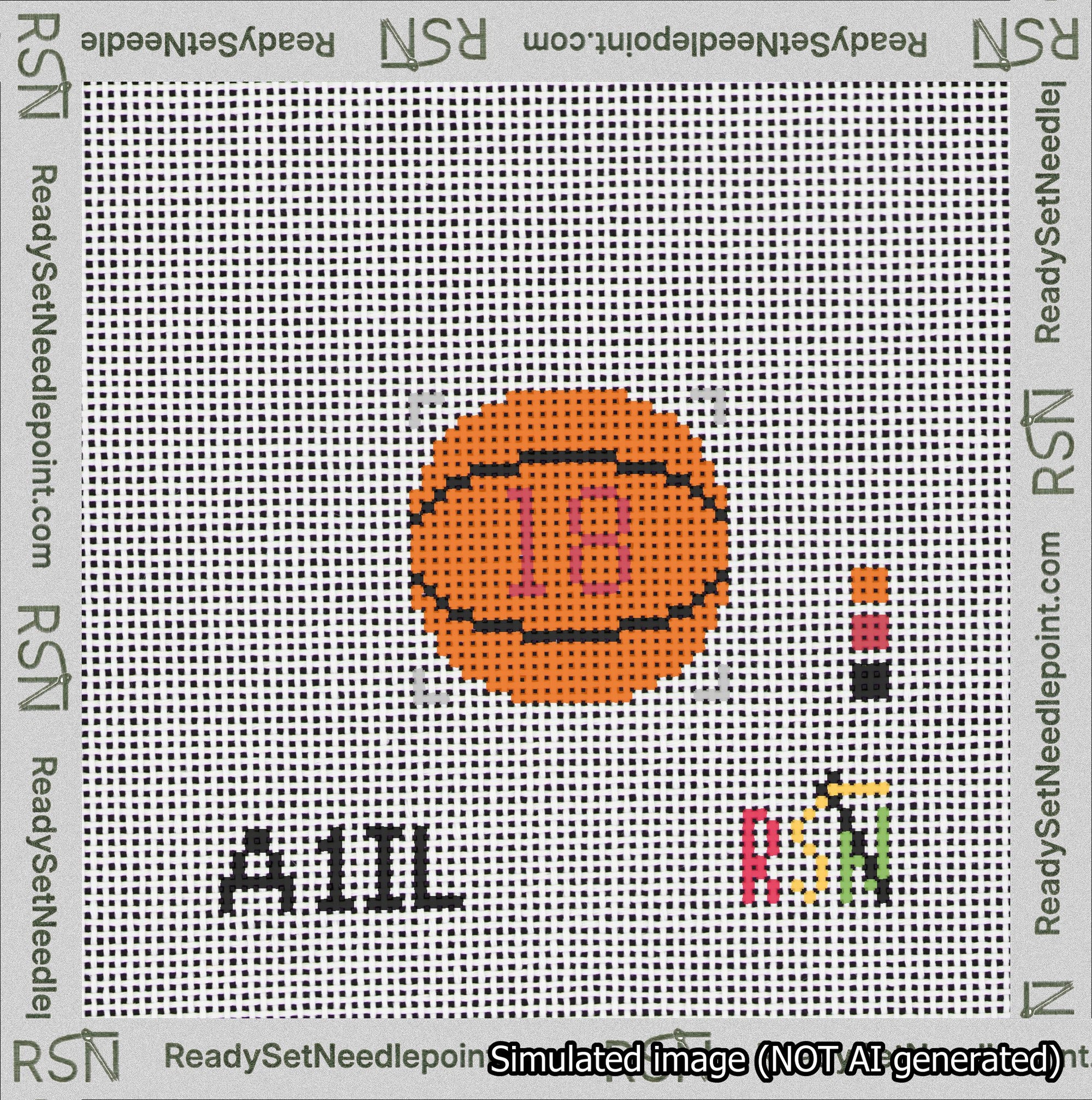 Basketball Bag Charm Red 0-49 Needlepoint Canvas Design