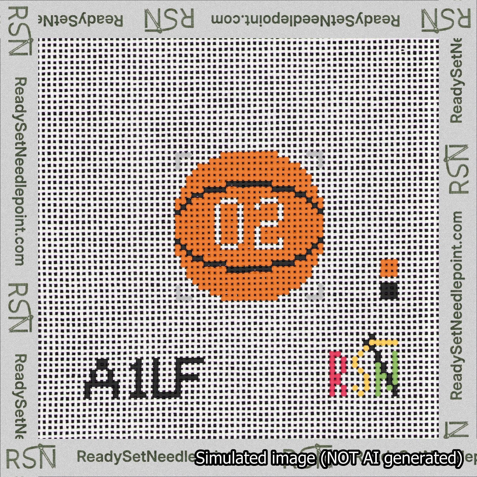 Basketball Bag Charm White 0-49 Needlepoint Canvas Design