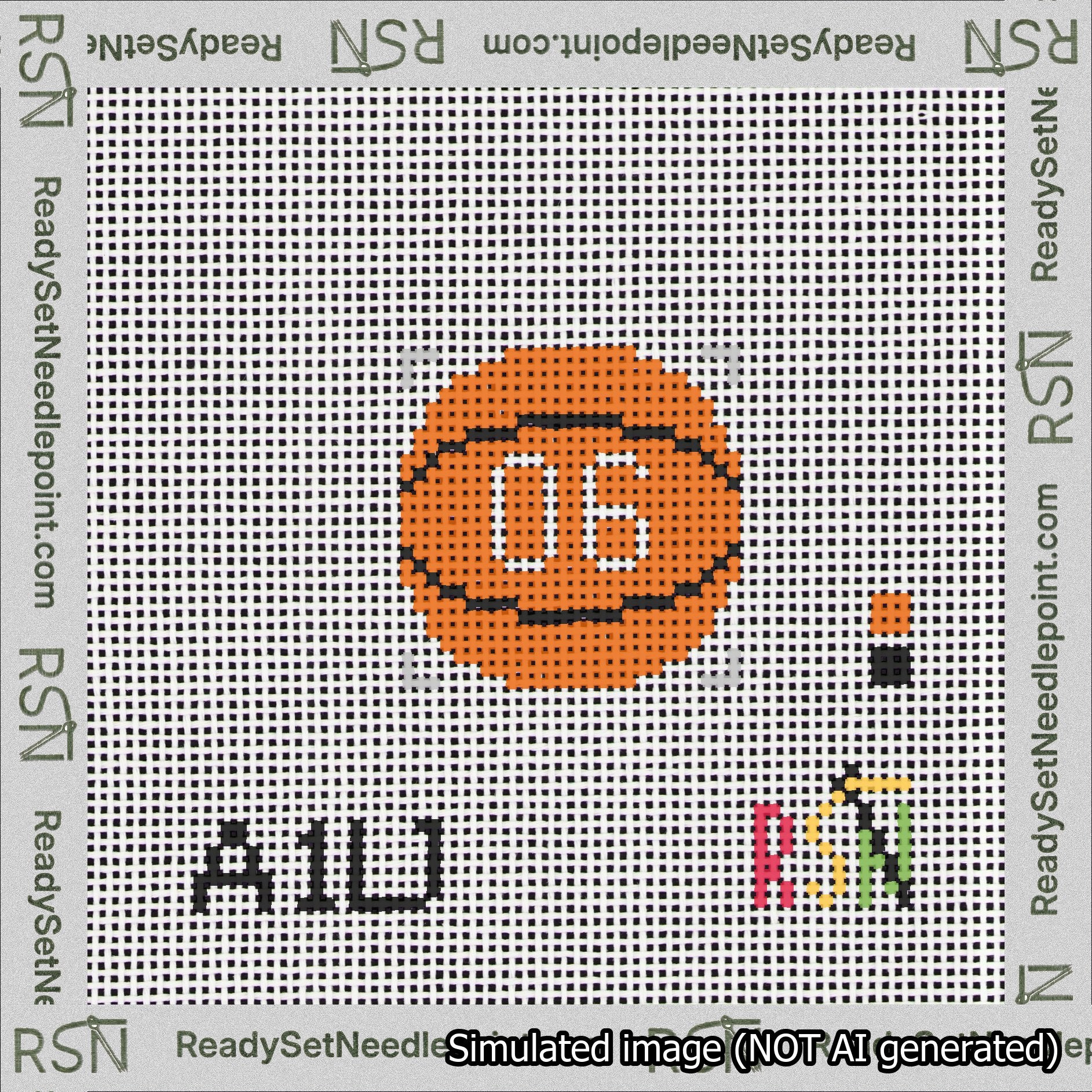 Basketball Bag Charm White 0-49 Needlepoint Canvas Design