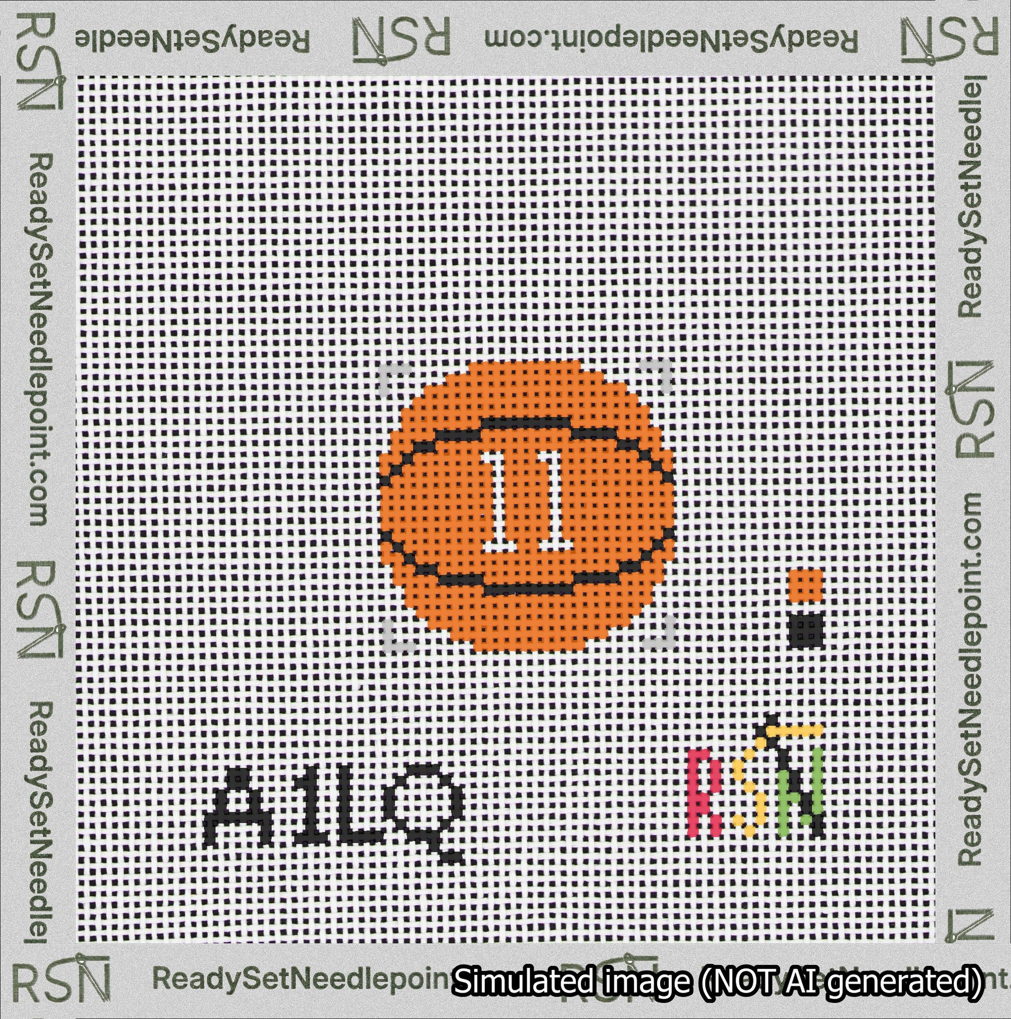 Basketball Bag Charm White 0-49 Needlepoint Canvas Design