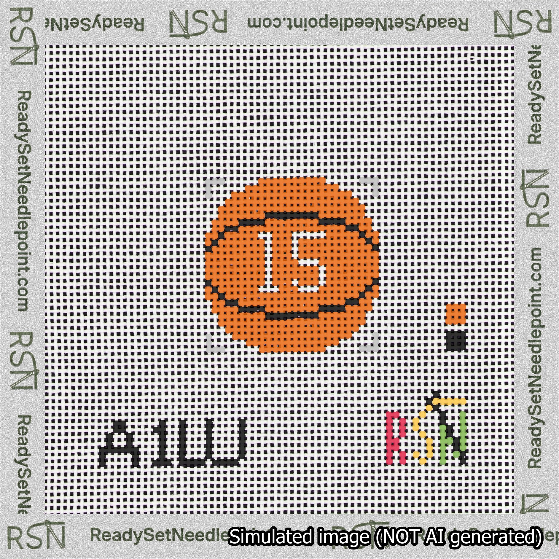 Basketball Bag Charm White 0-49 Needlepoint Canvas Design