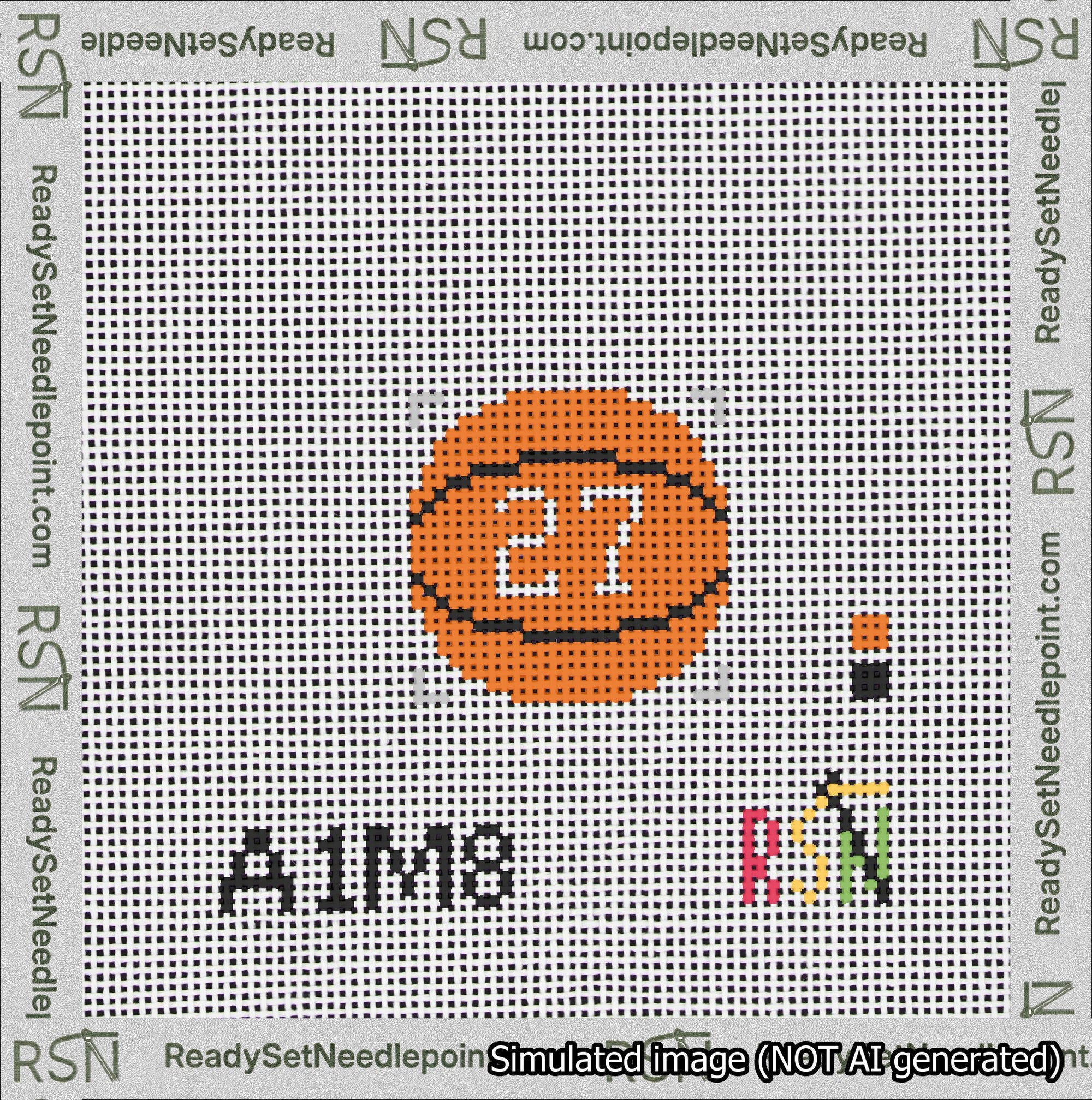 Basketball Bag Charm White 0-49 Needlepoint Canvas Design