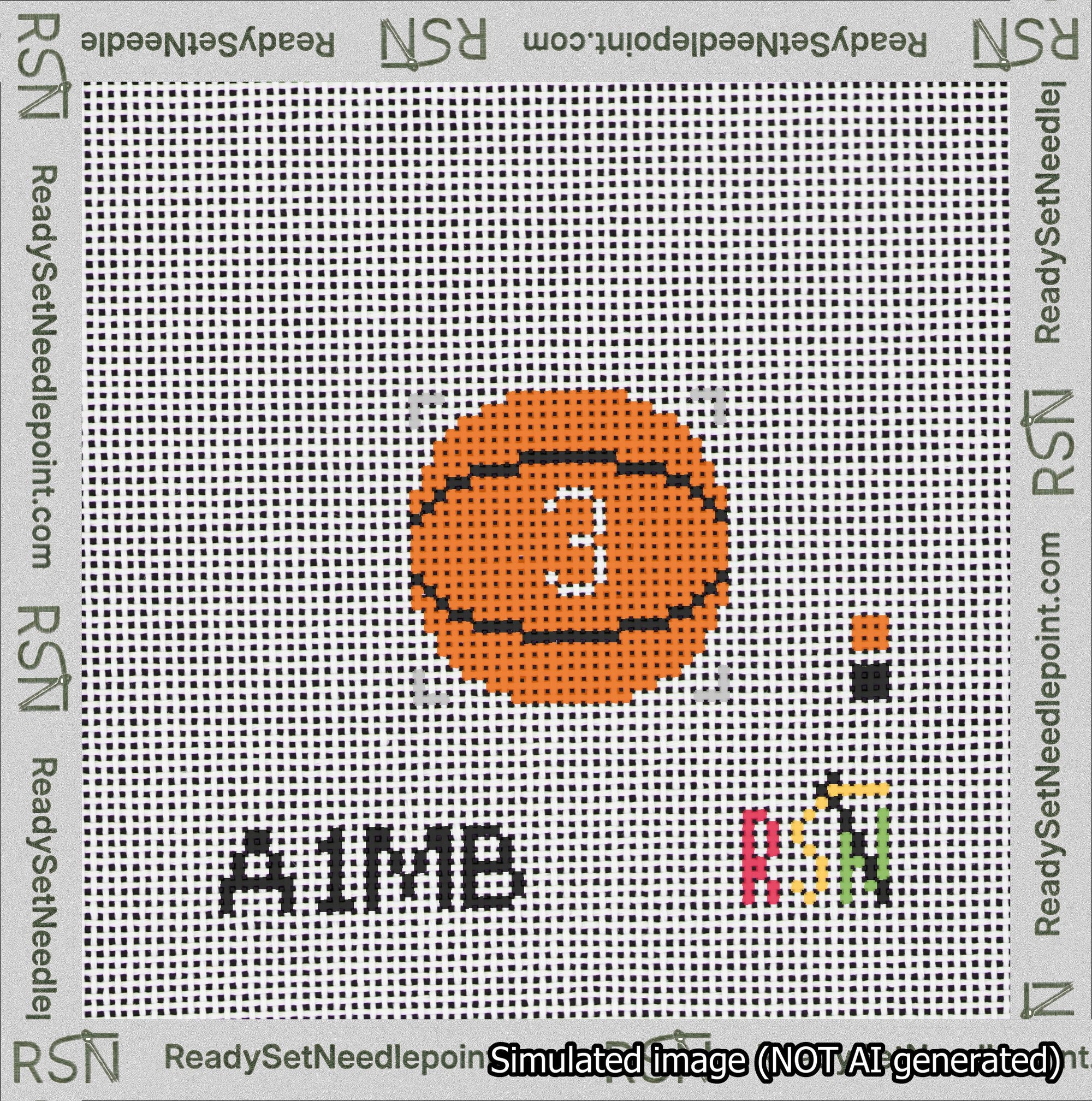 Basketball Bag Charm White 0-49 Needlepoint Canvas Design