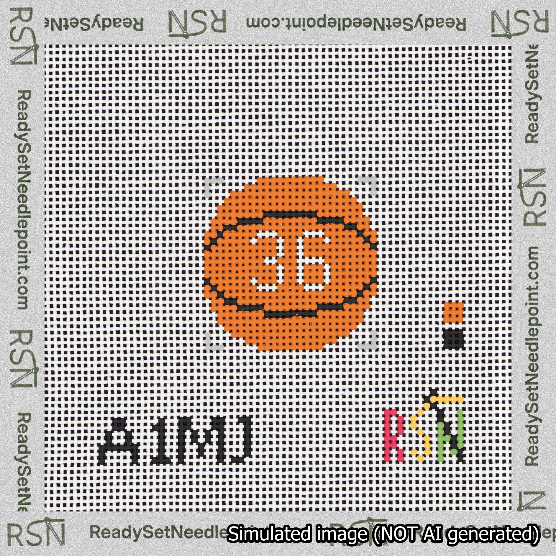 Basketball Bag Charm White 0-49 Needlepoint Canvas Design