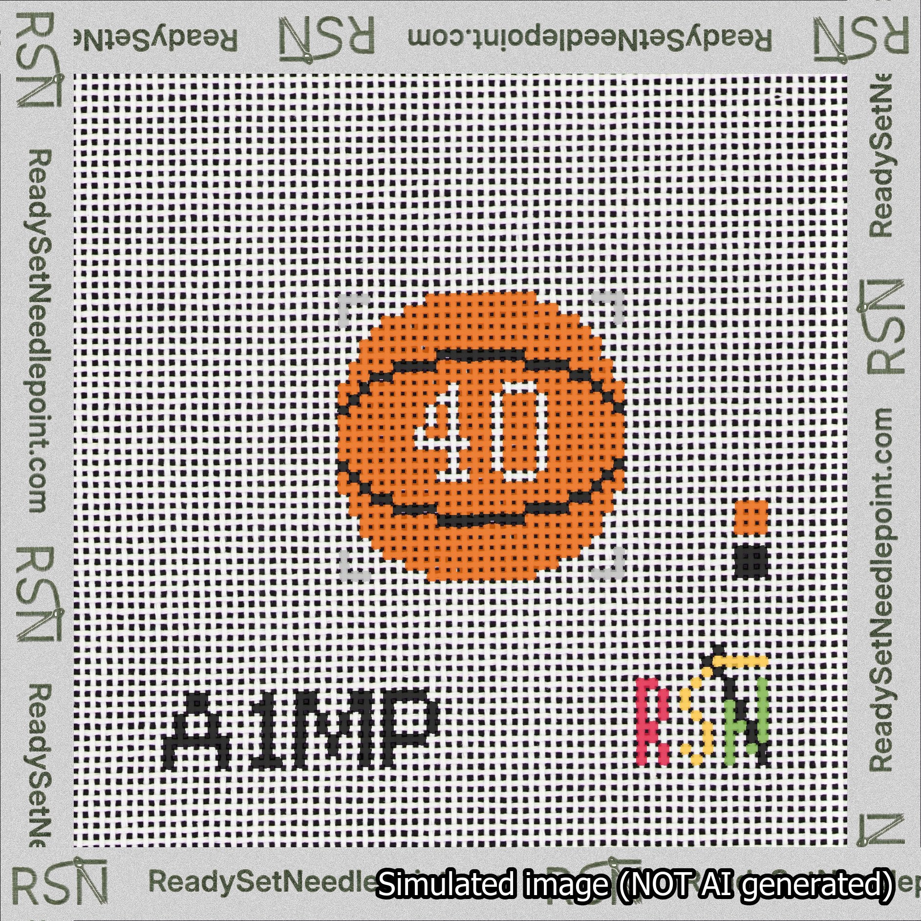 Basketball Bag Charm White 0-49 Needlepoint Canvas Design