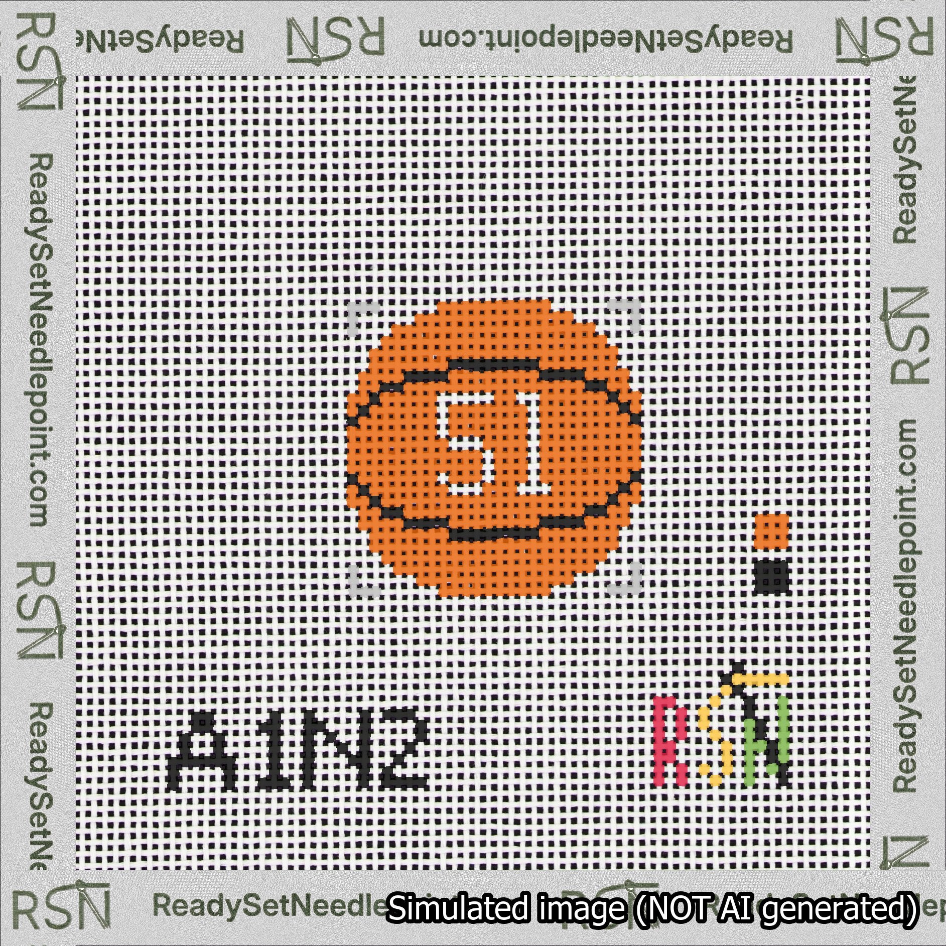 Basketball Bag Charm White 50-99 Needlepoint Canvas Design