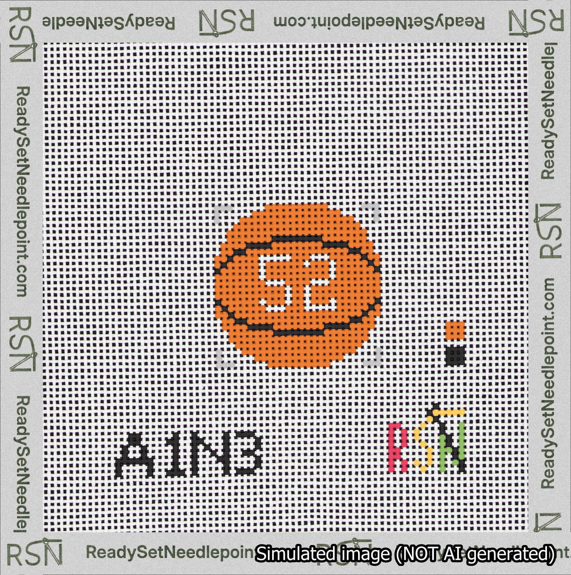 Basketball Bag Charm White 50-99 Needlepoint Canvas Design