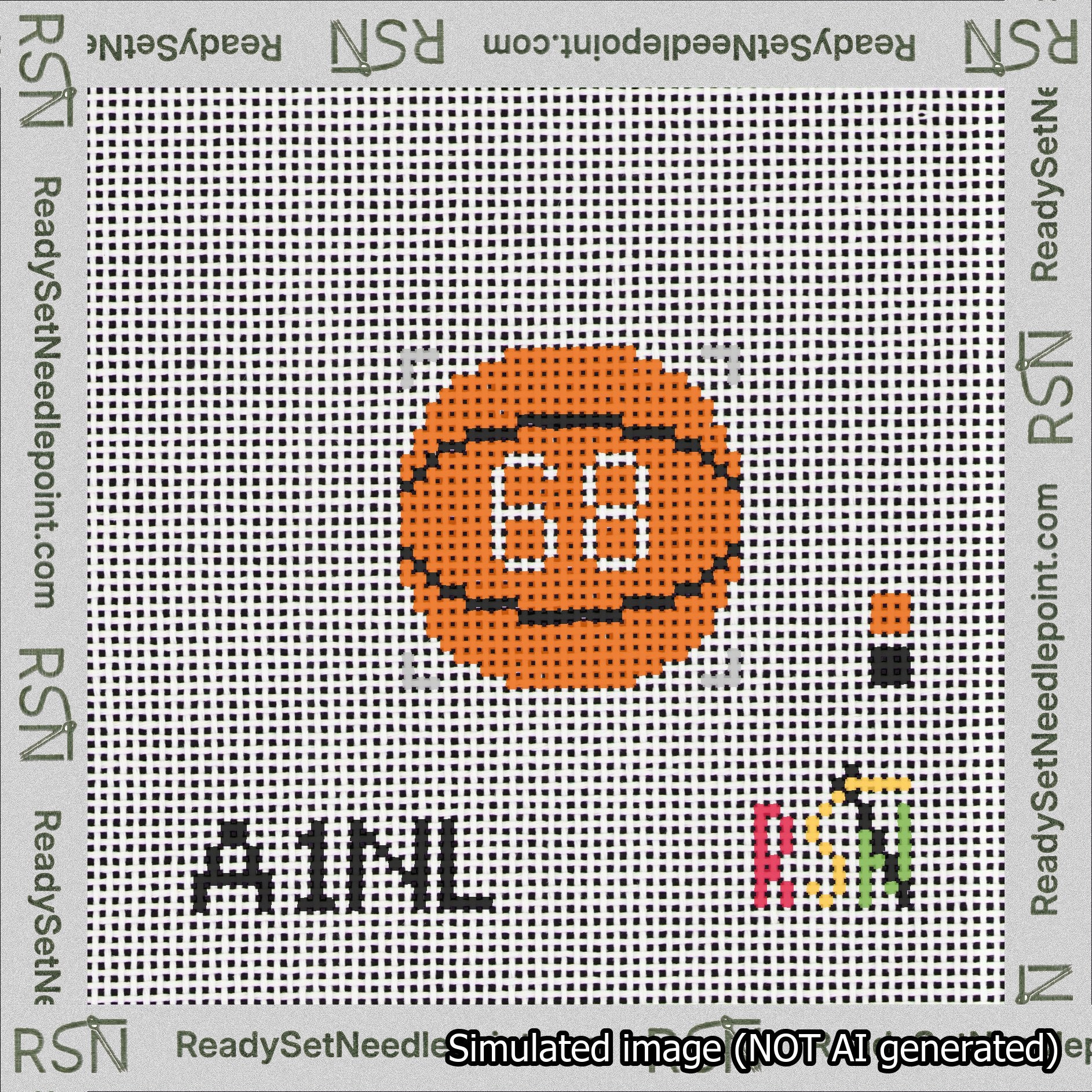 Basketball Bag Charm White 50-99 Needlepoint Canvas Design