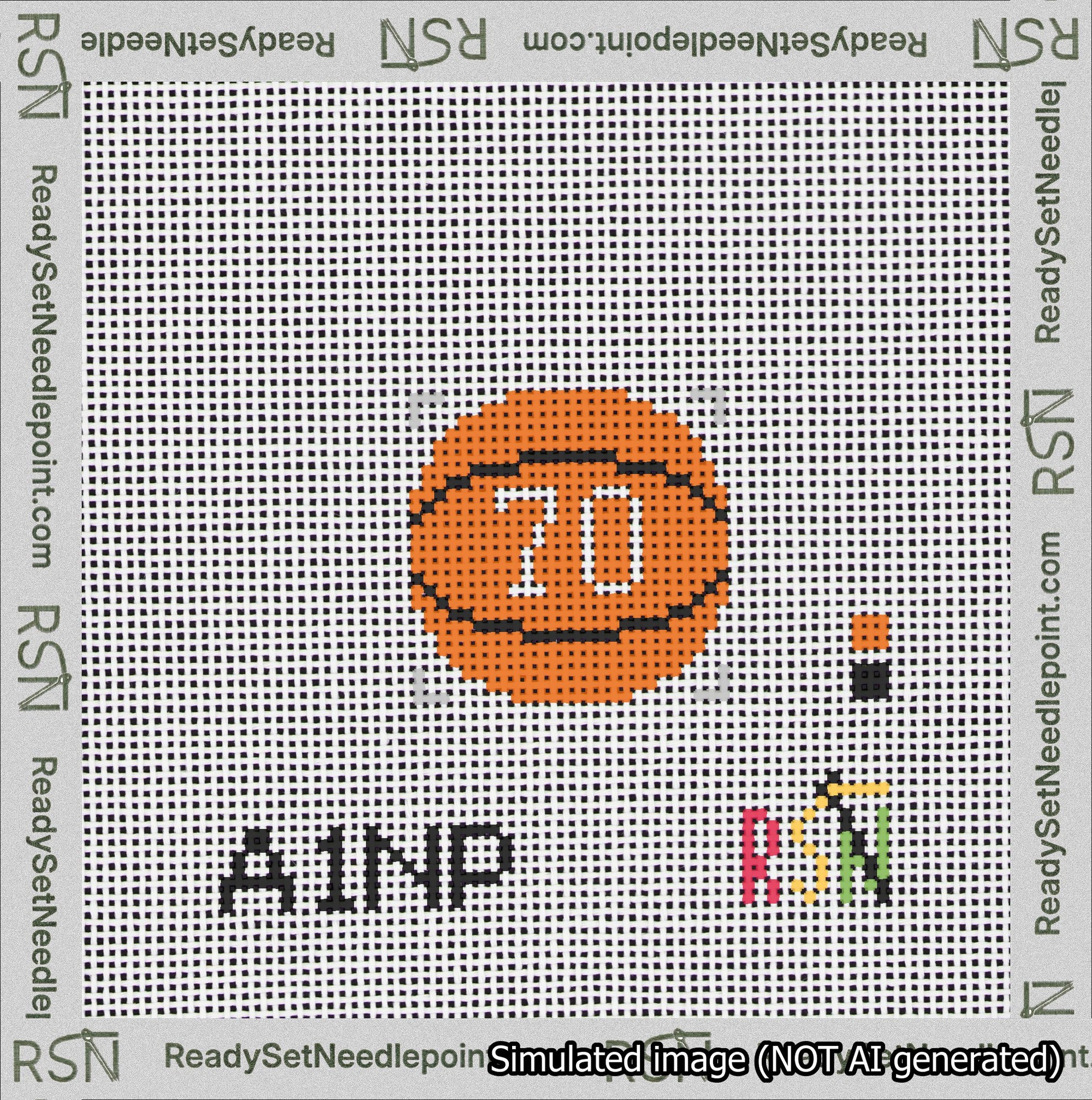 Basketball Bag Charm White 50-99 Needlepoint Canvas Design
