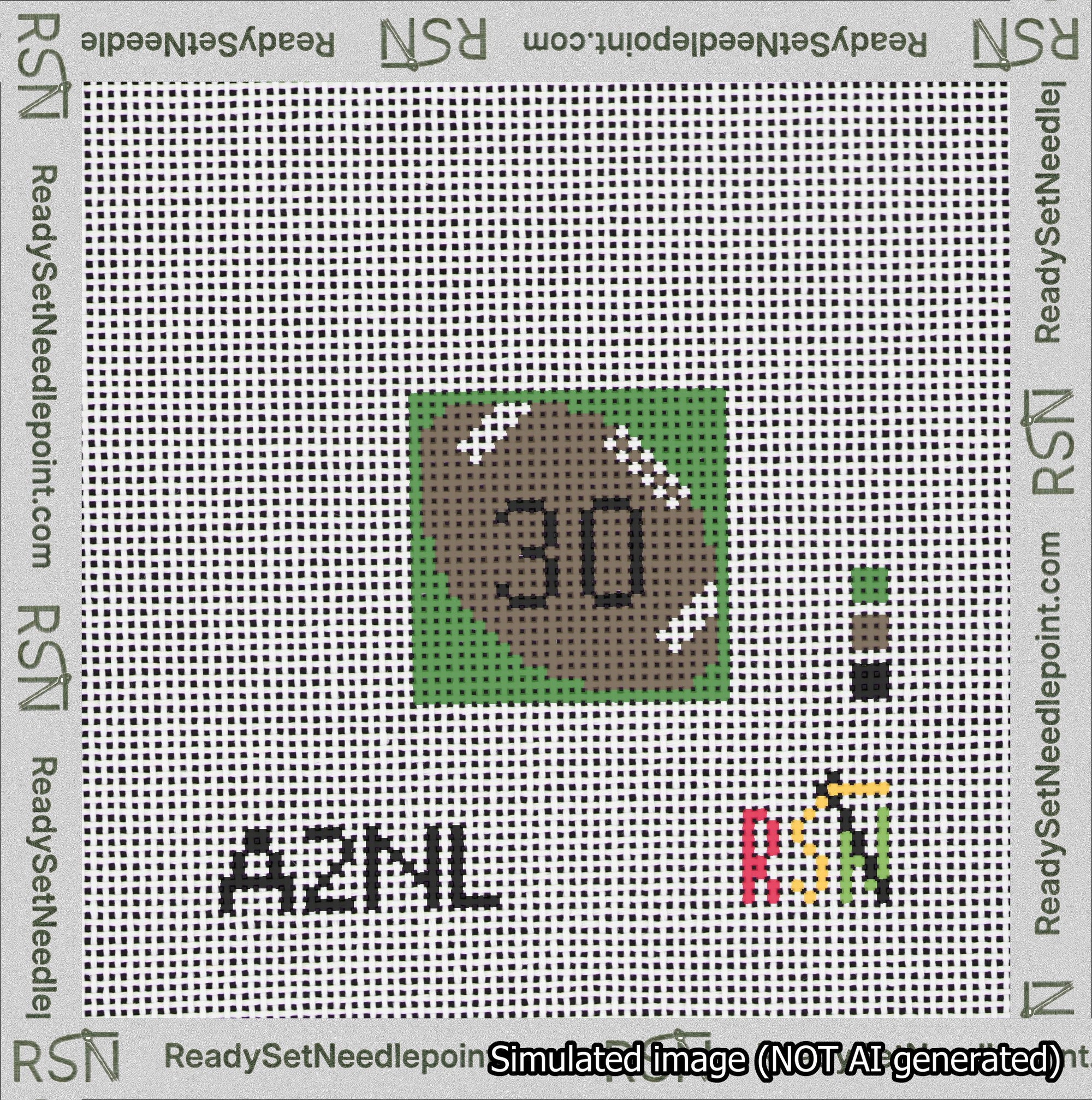 Football Bag Charm Black 0-49 Needlepoint Canvas Design