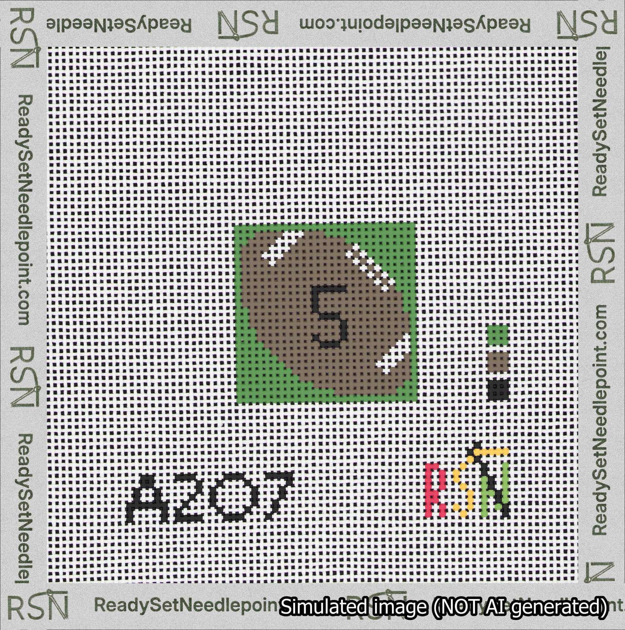 Football Bag Charm Black 0-49 Needlepoint Canvas Design