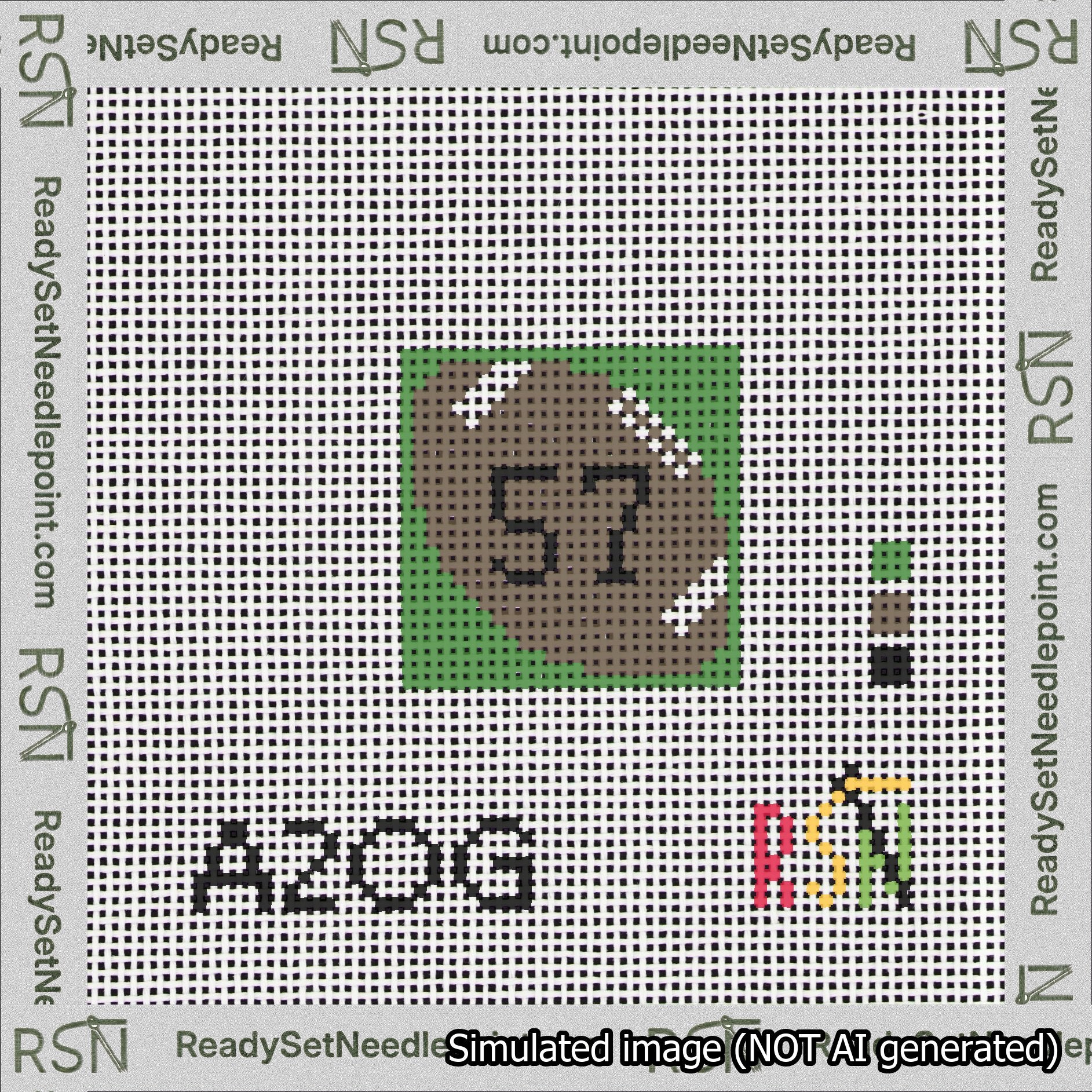 Football Bag Charm Black 50-99 Needlepoint Canvas Design