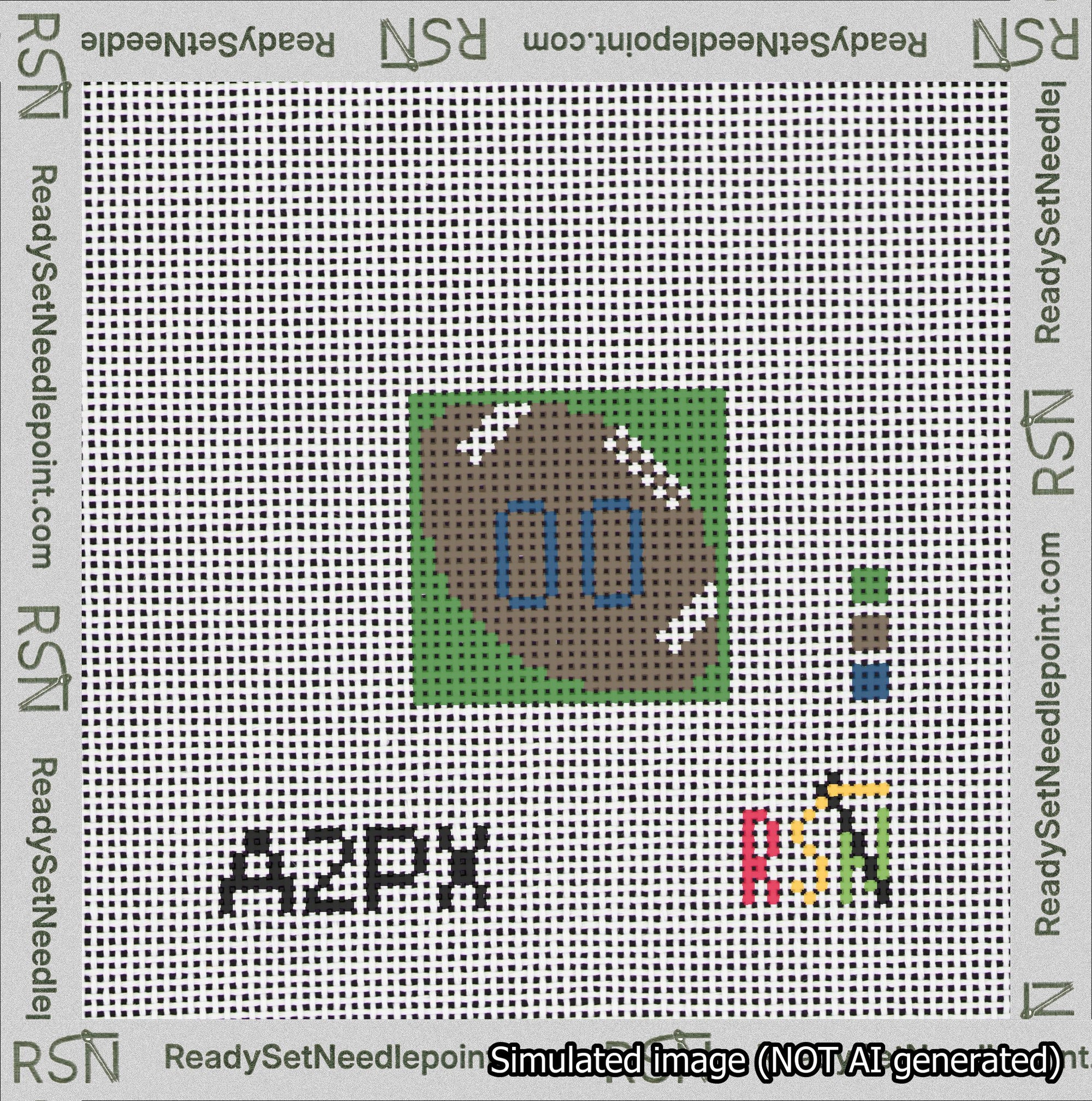 Football Bag Charm Blue 0-49 Needlepoint Canvas Design