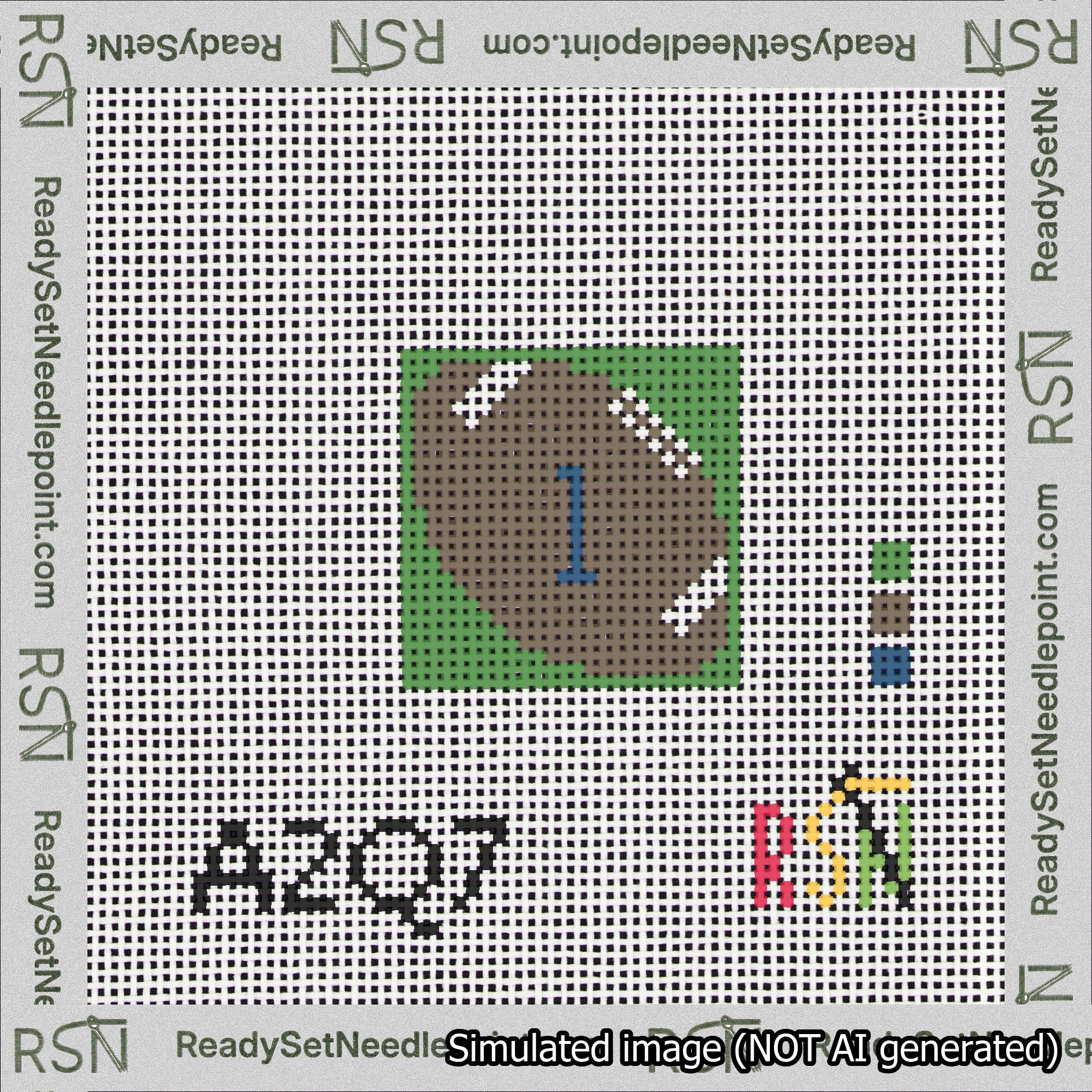 Football Bag Charm Blue 0-49 Needlepoint Canvas Design