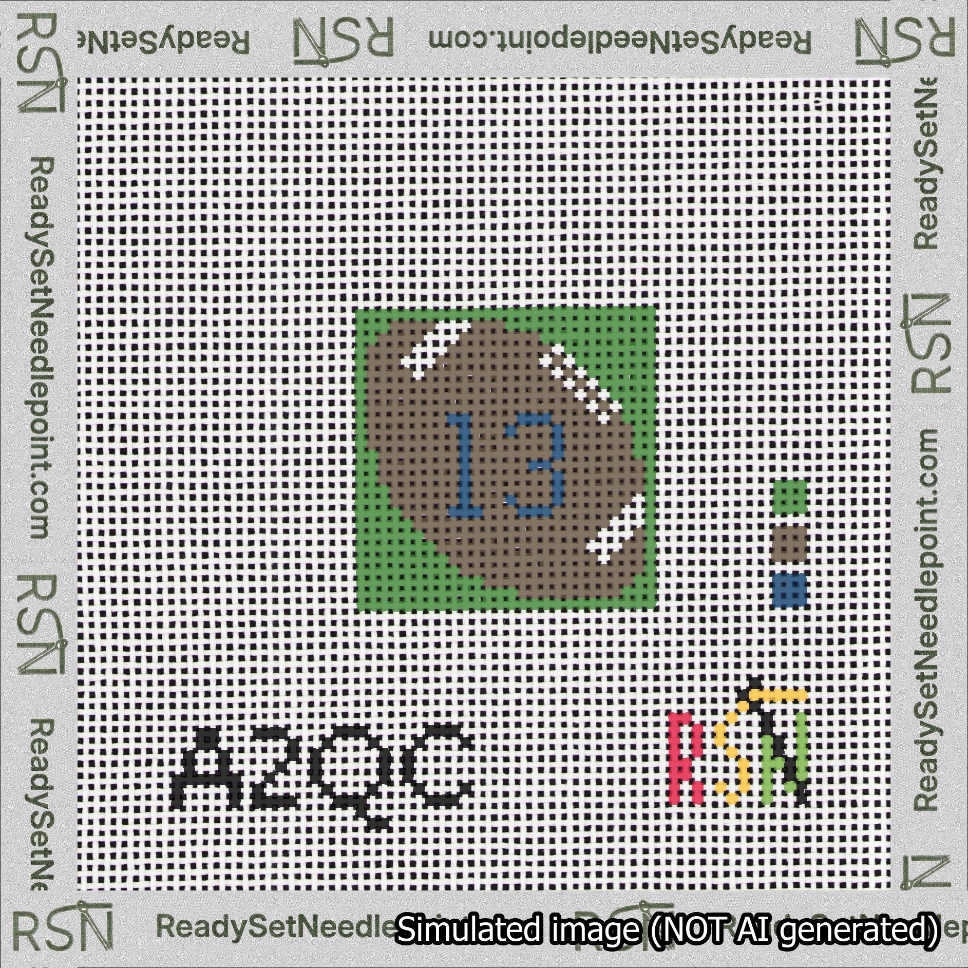 Football Bag Charm Blue 0-49 Needlepoint Canvas Design
