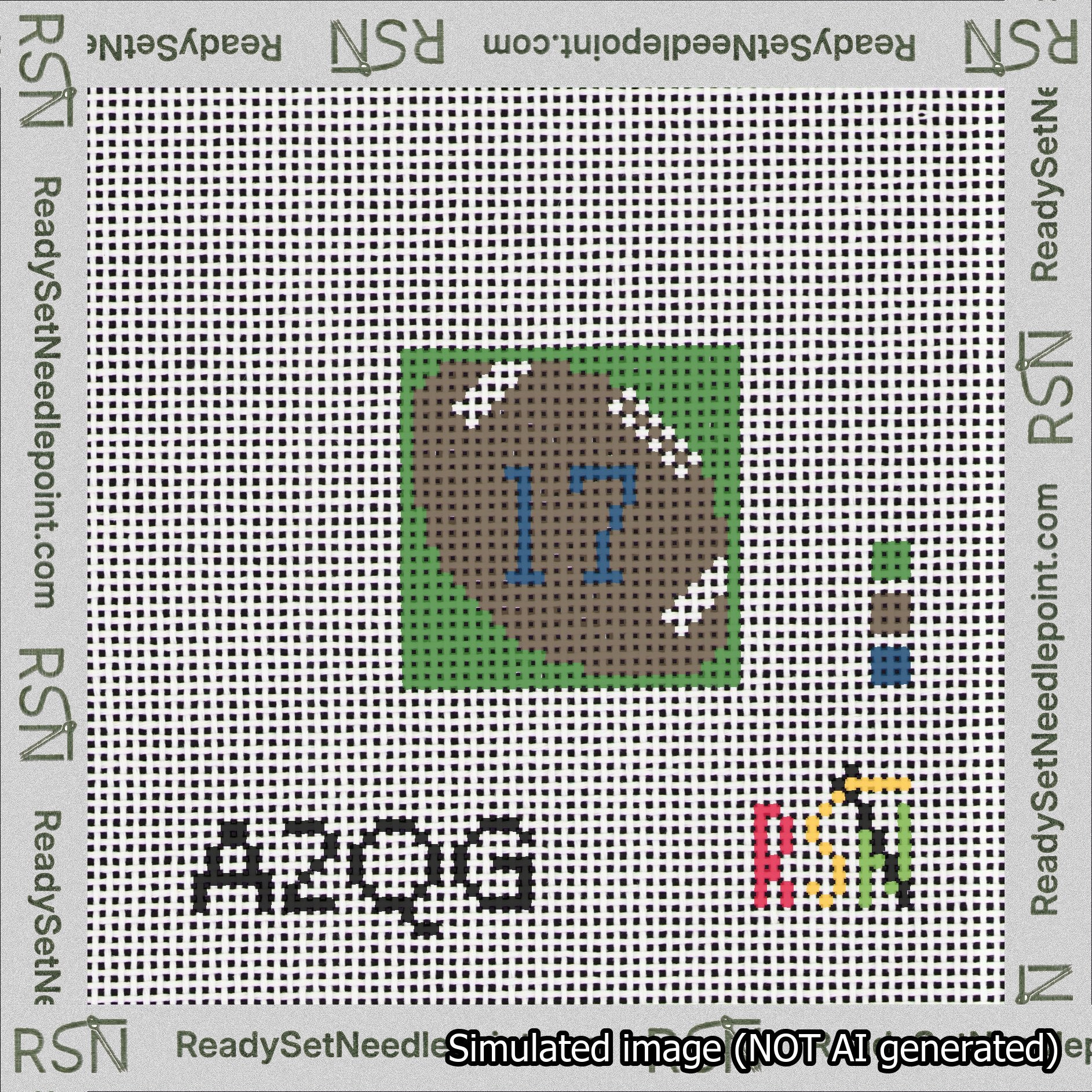 Football Bag Charm Blue 0-49 Needlepoint Canvas Design