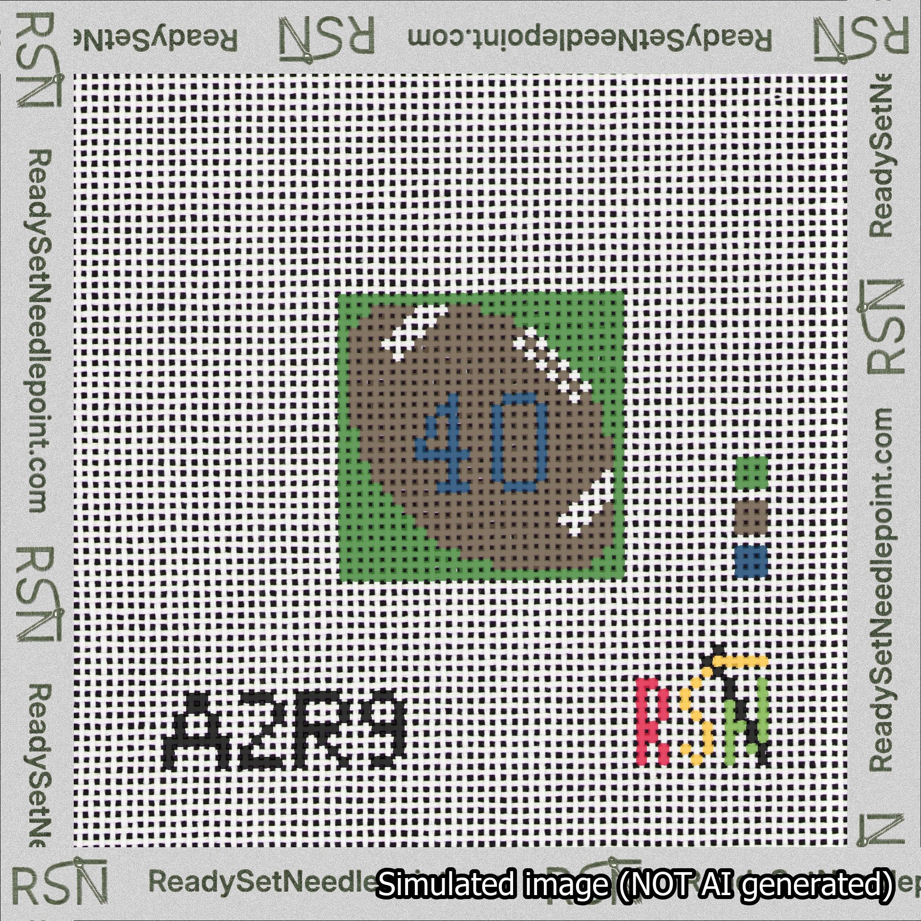 Football Bag Charm Blue 0-49 Needlepoint Canvas Design