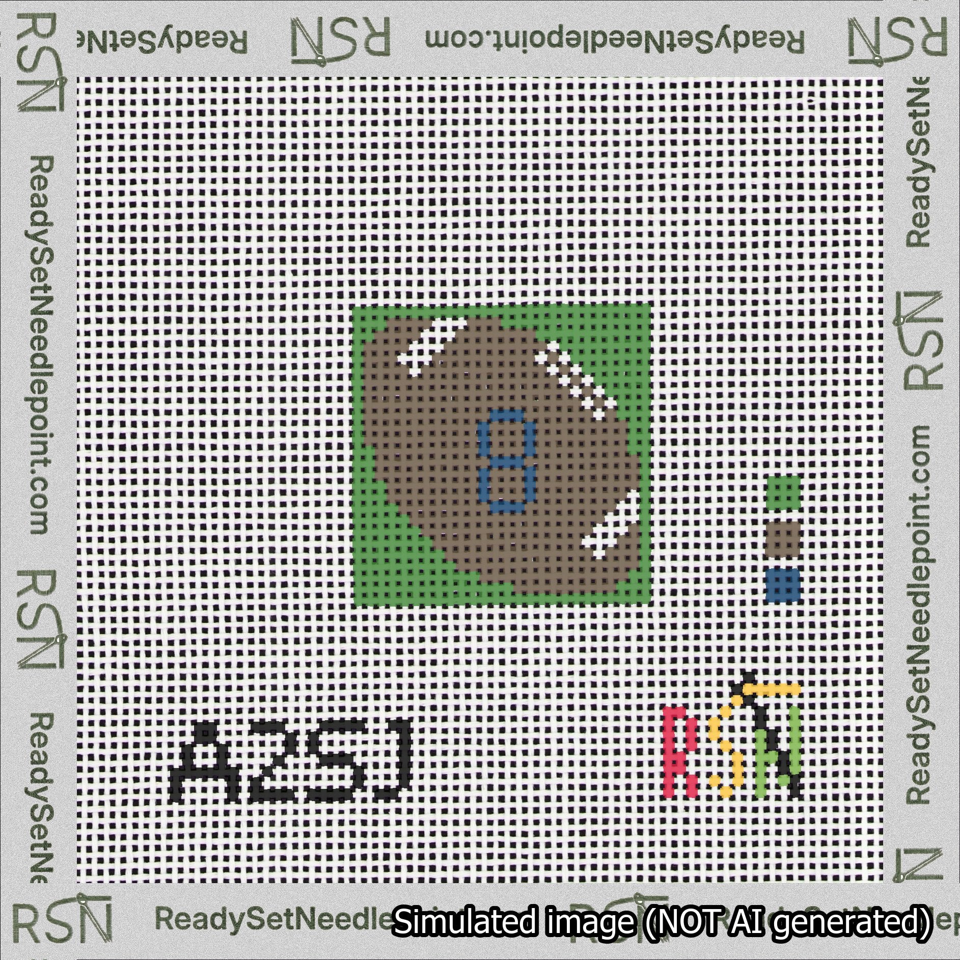 Football Bag Charm Blue 0-49 Needlepoint Canvas Design
