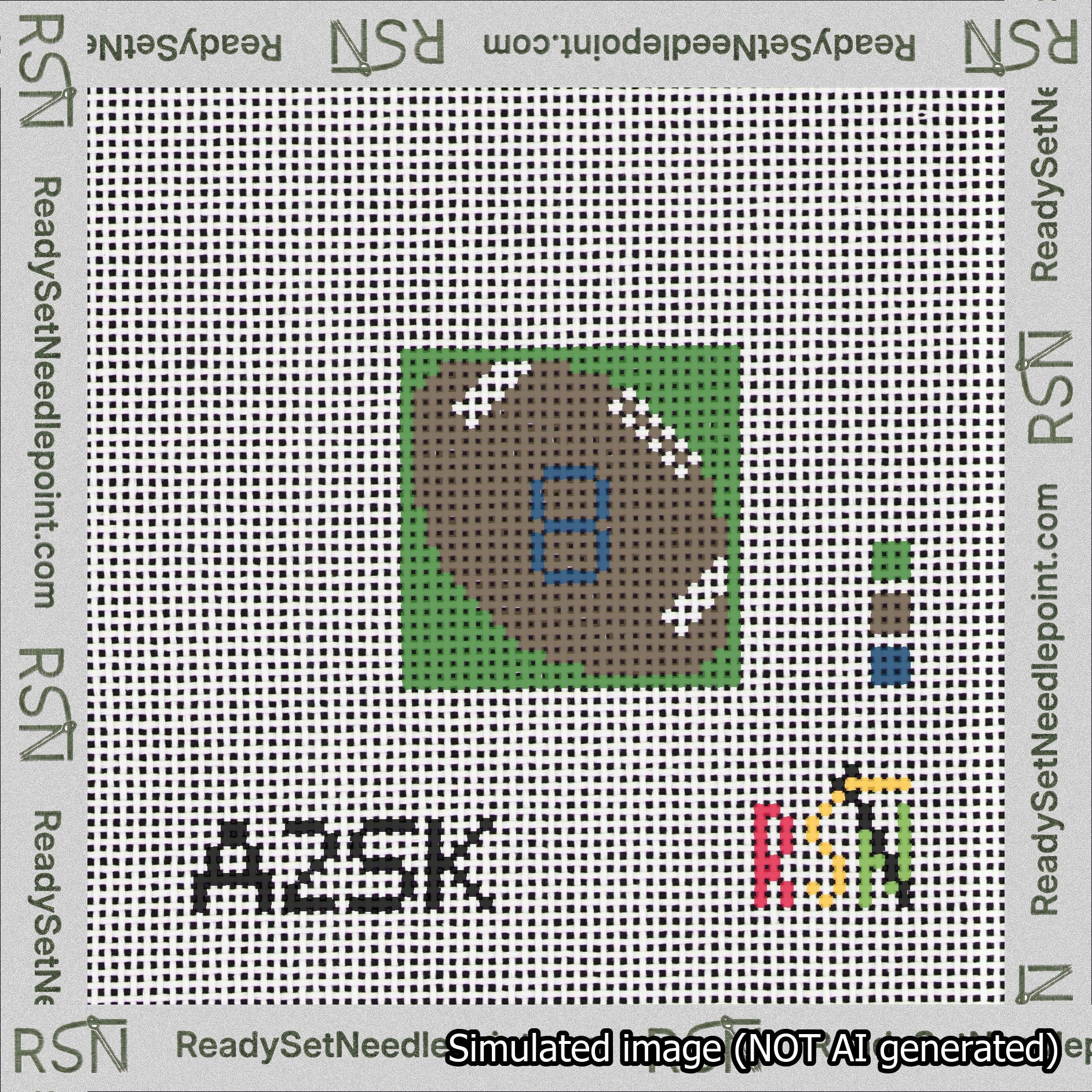 Football Bag Charm Blue 0-49 Needlepoint Canvas Design
