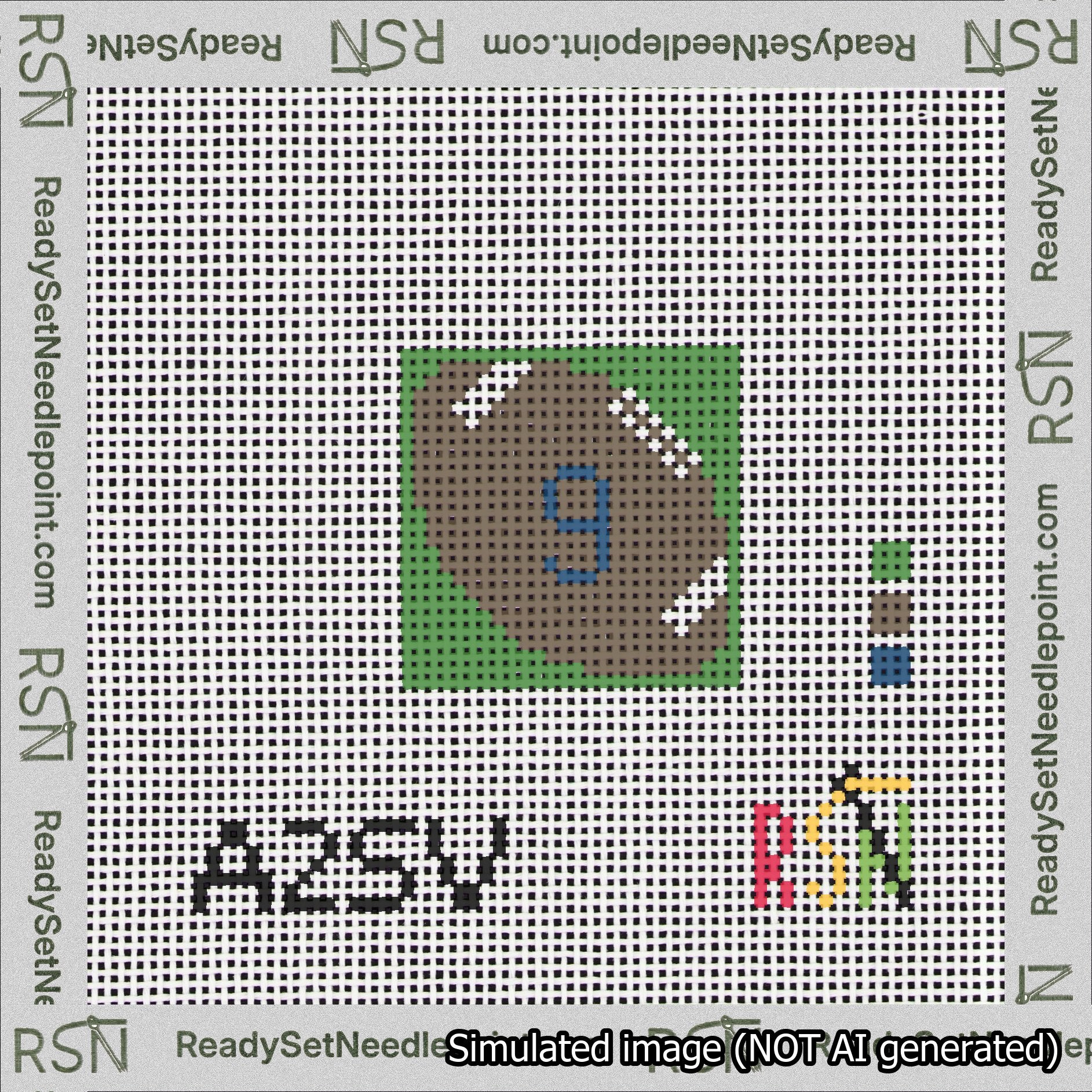 Football Bag Charm Blue 0-49 Needlepoint Canvas Design