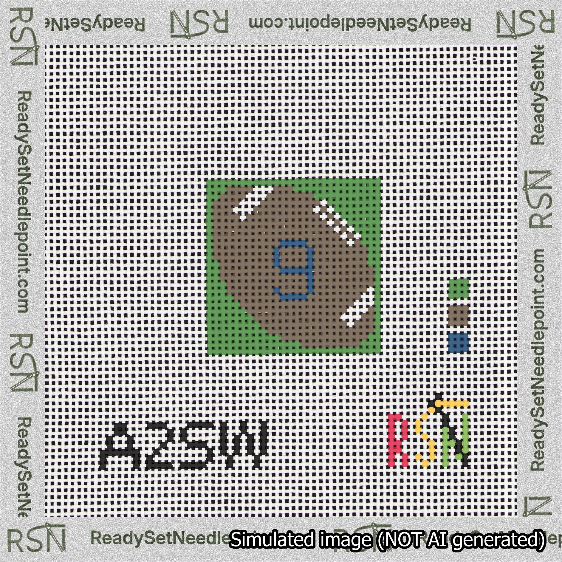 Football Bag Charm Blue 0-49 Needlepoint Canvas Design