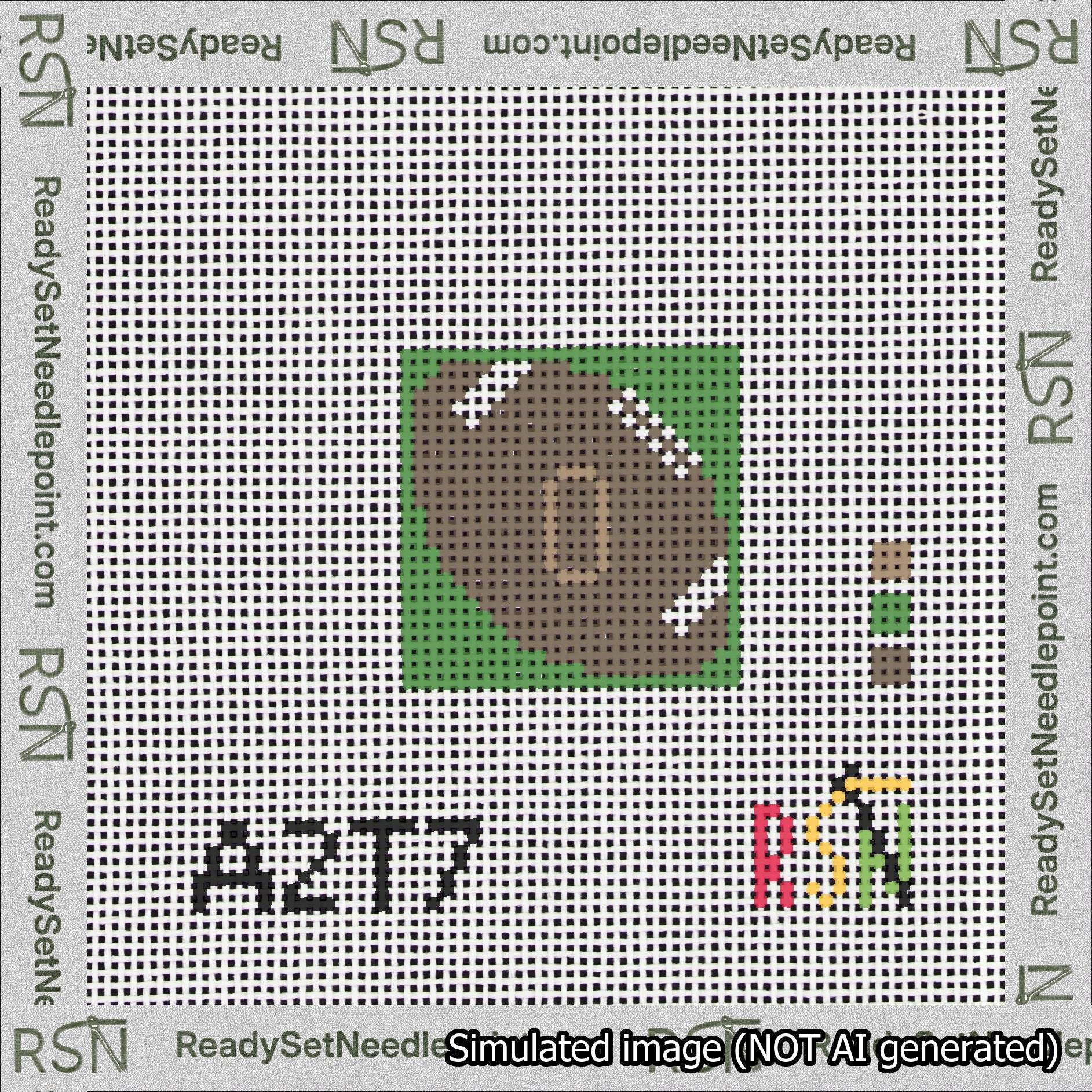 Football Bag Charm Brown 0-49 Needlepoint Canvas Design
