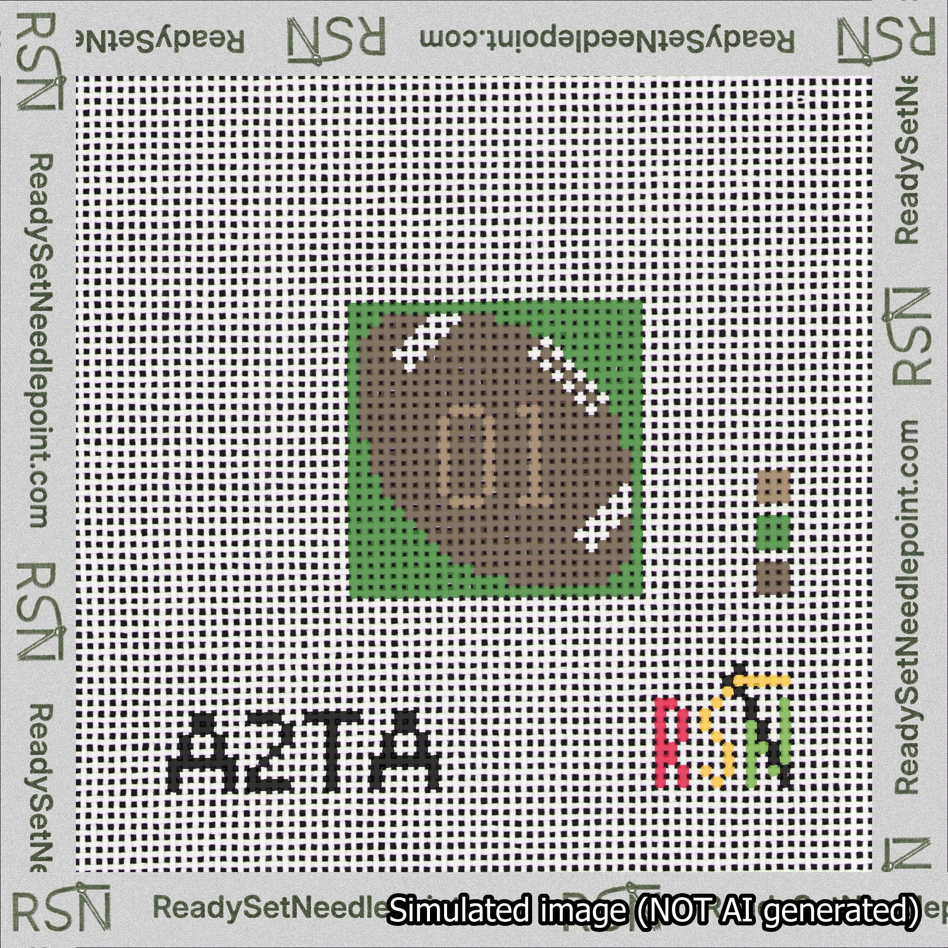Football Bag Charm Brown 0-49 Needlepoint Canvas Design