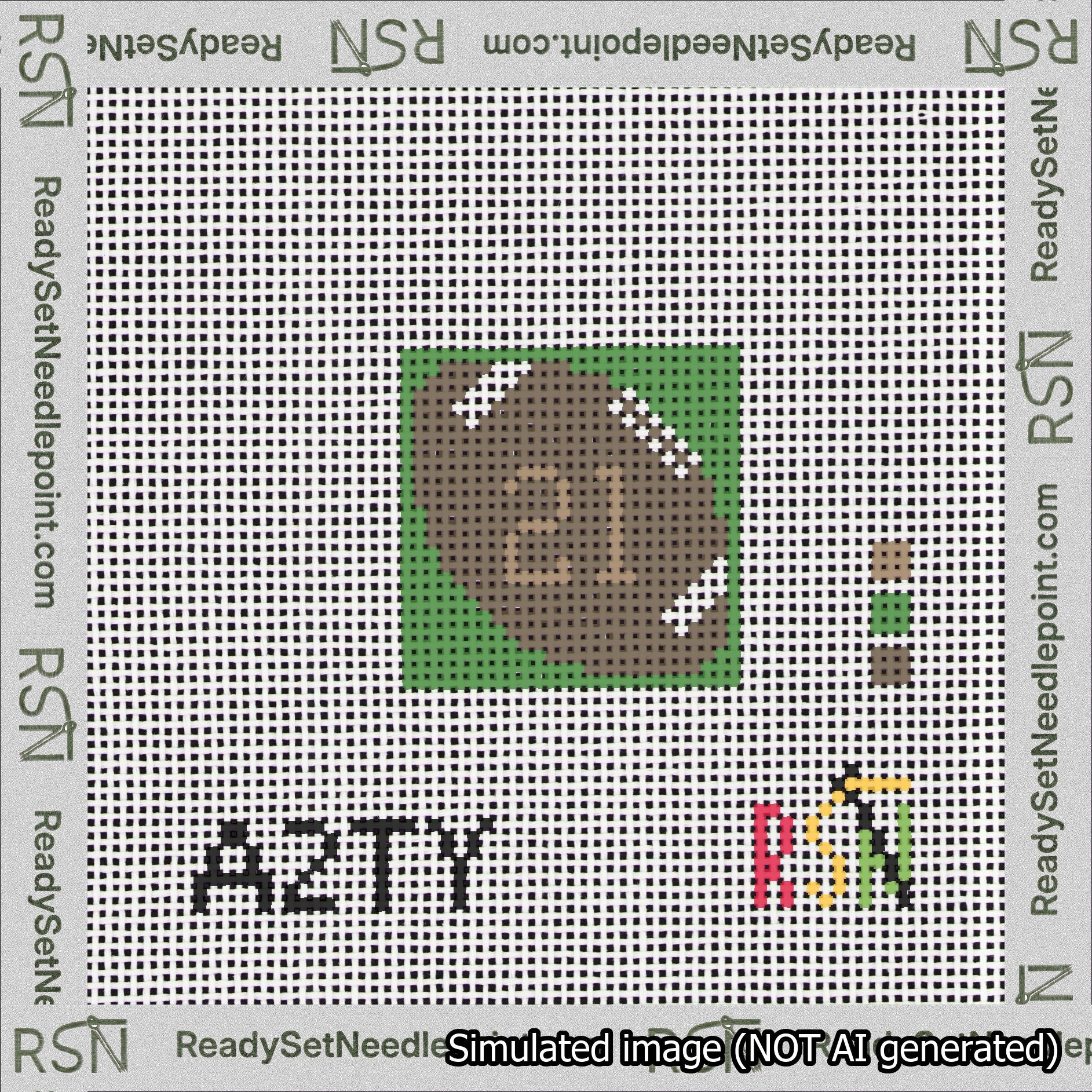 Football Bag Charm Brown 0-49 Needlepoint Canvas Design