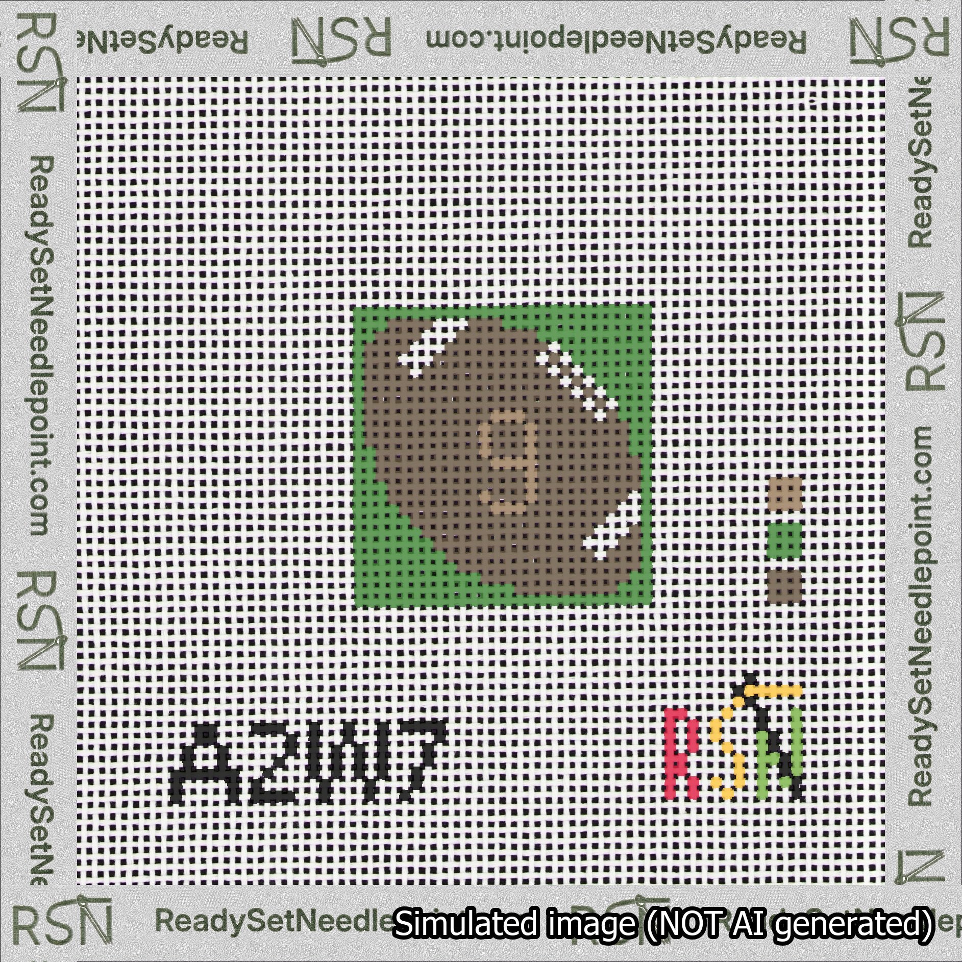 Football Bag Charm Brown 0-49 Needlepoint Canvas Design
