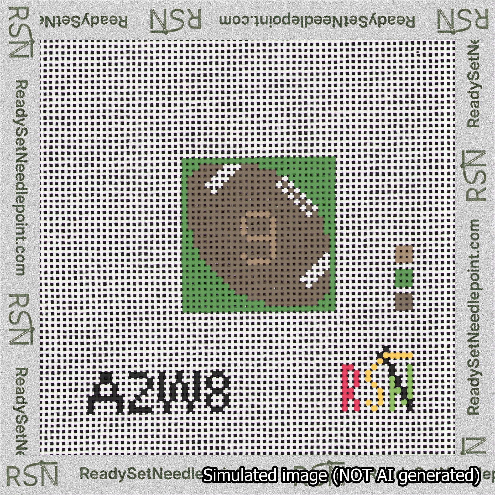 Football Bag Charm Brown 0-49 Needlepoint Canvas Design