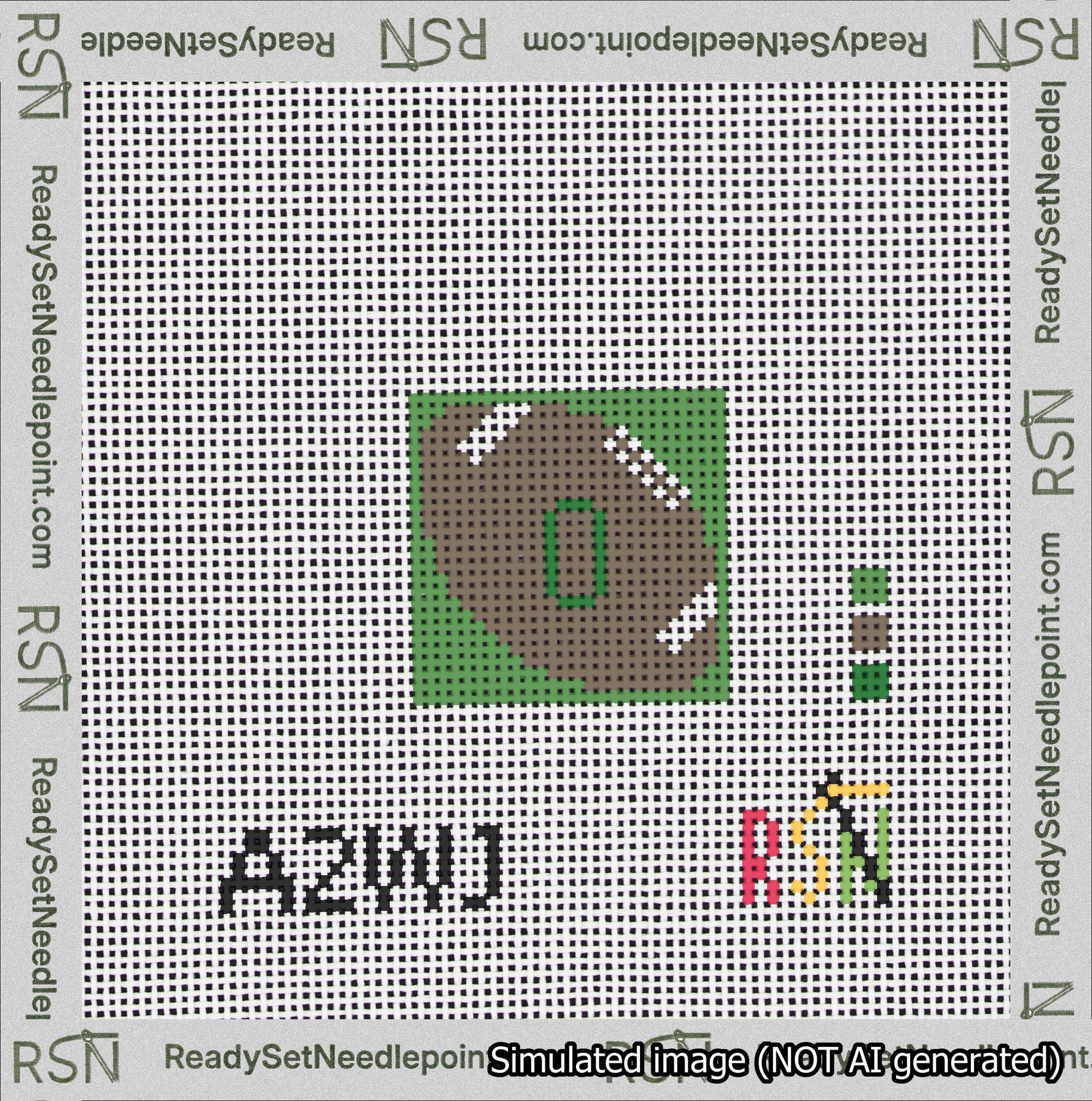 Football Bag Charm Green 0-49 Needlepoint Canvas Design