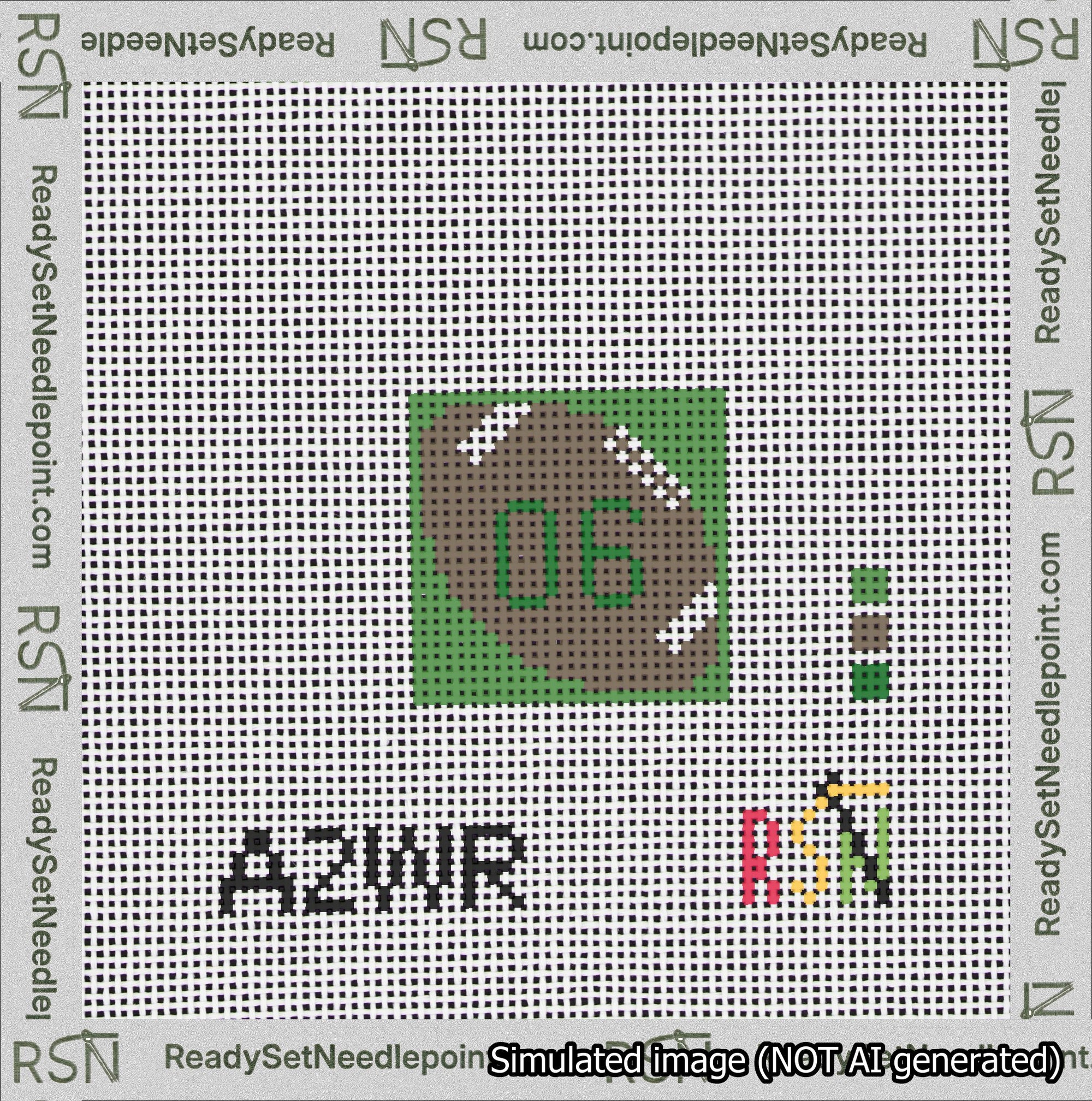 Football Bag Charm Green 0-49 Needlepoint Canvas Design