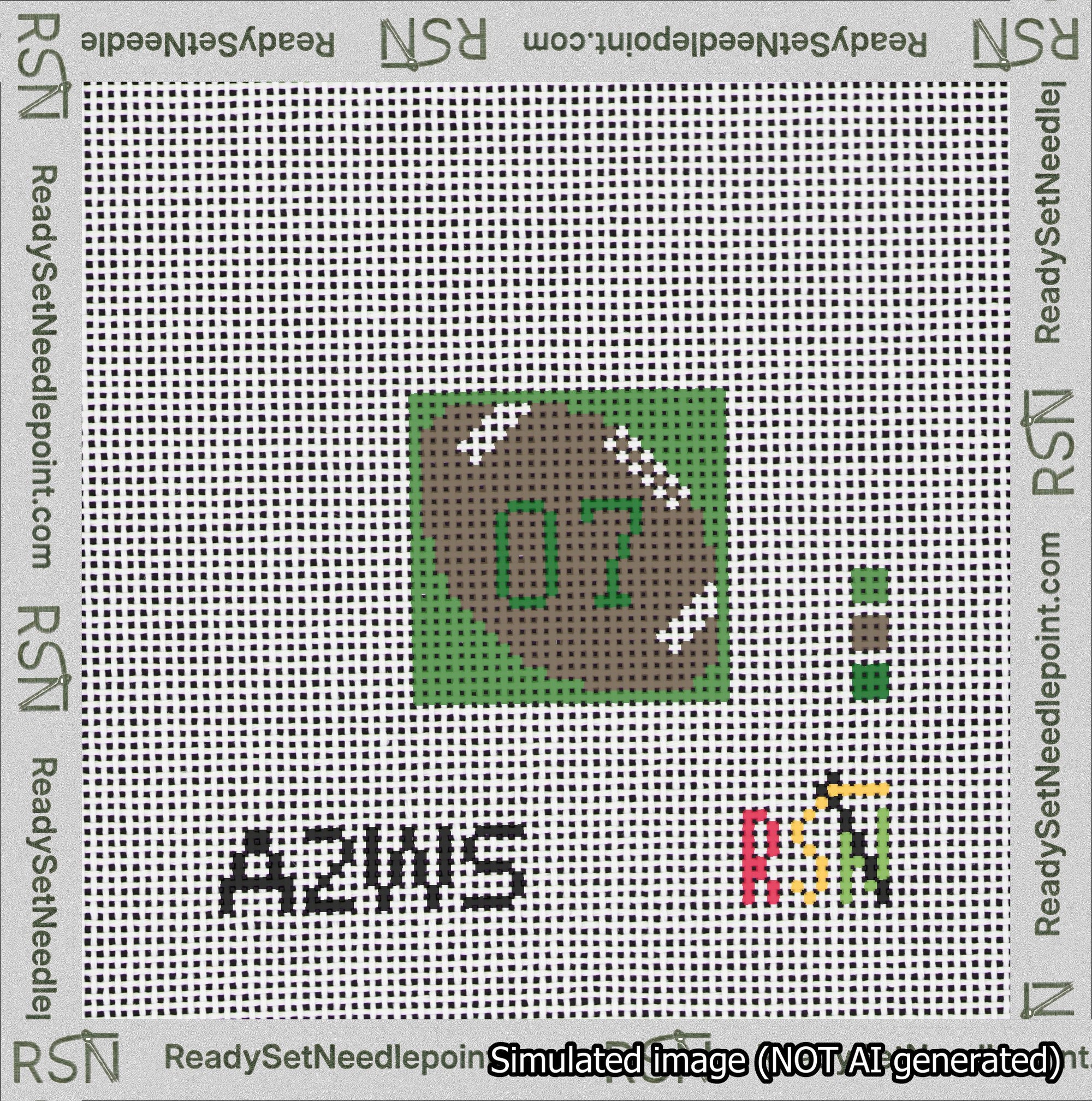 Football Bag Charm Green 0-49 Needlepoint Canvas Design