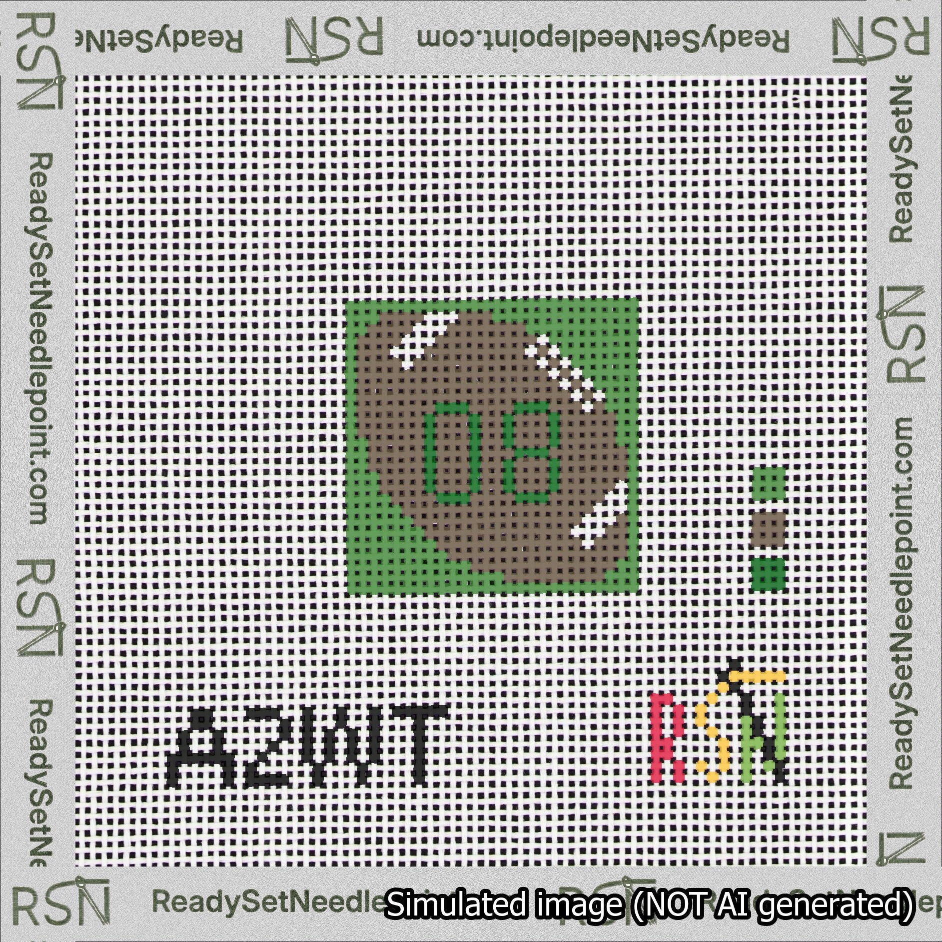 Football Bag Charm Green 0-49 Needlepoint Canvas Design