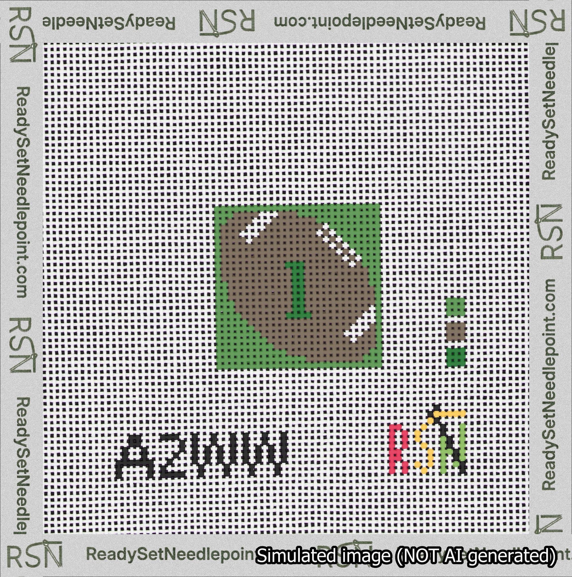 Football Bag Charm Green 0-49 Needlepoint Canvas Design
