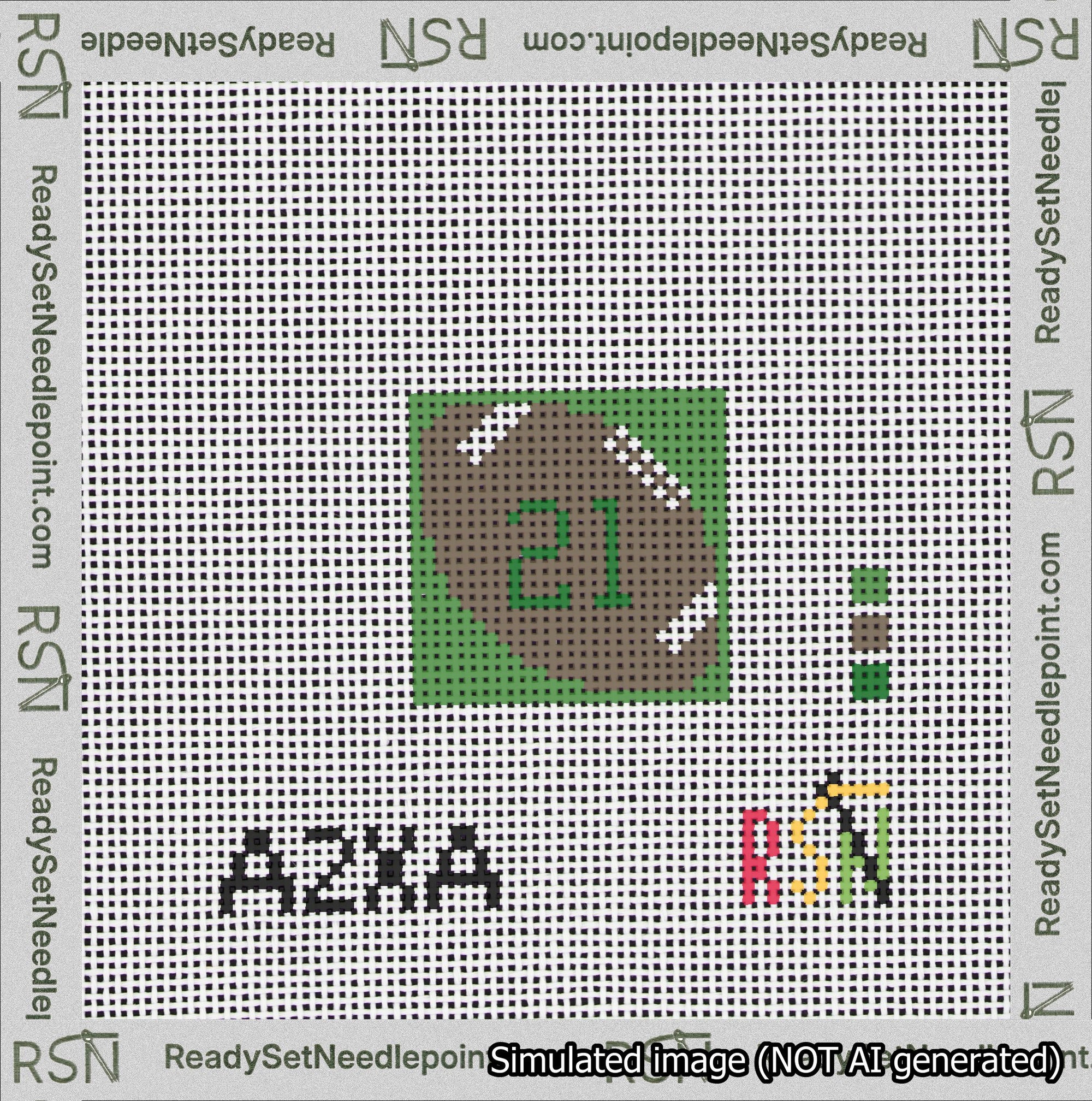 Football Bag Charm Green 0-49 Needlepoint Canvas Design