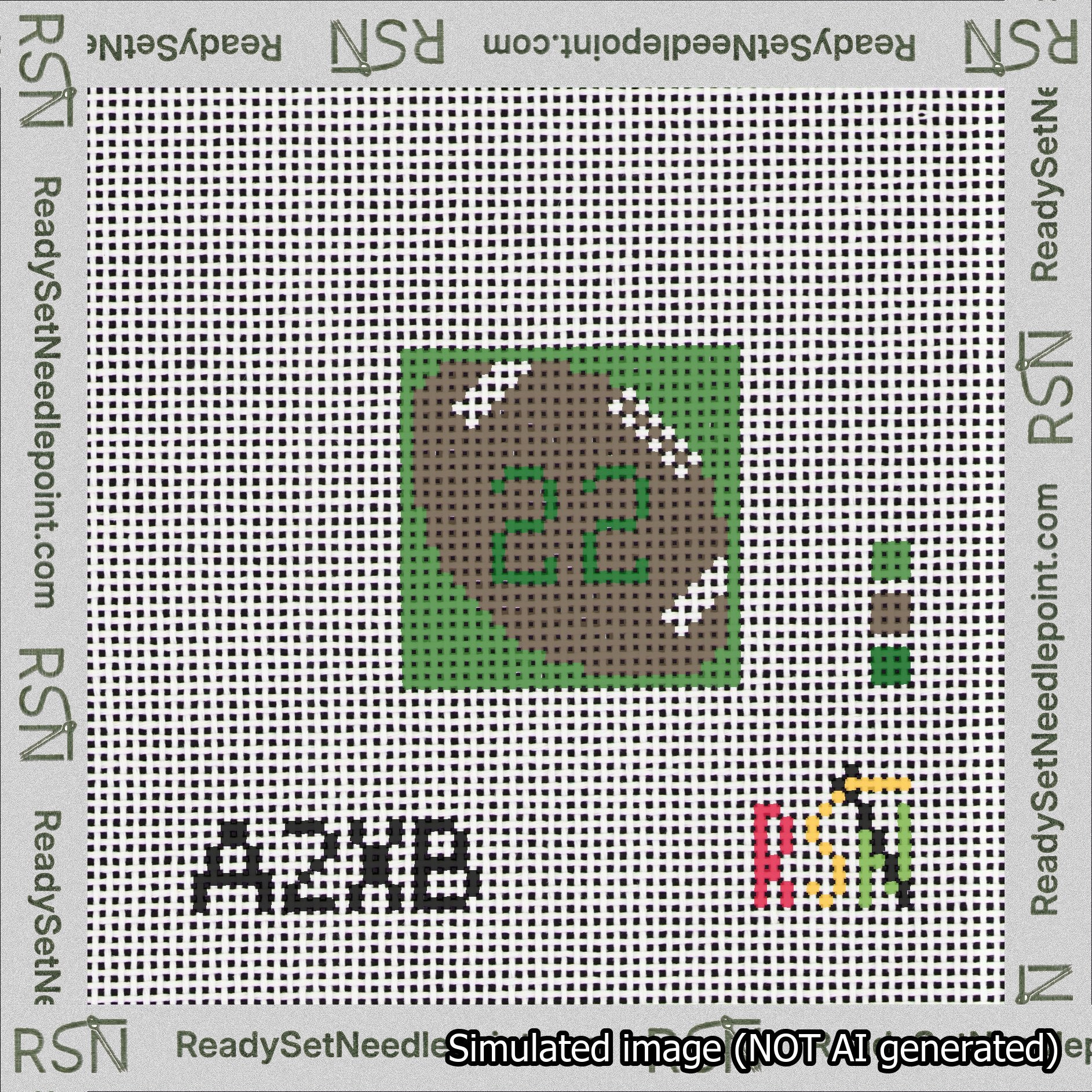 Football Bag Charm Green 0-49 Needlepoint Canvas Design