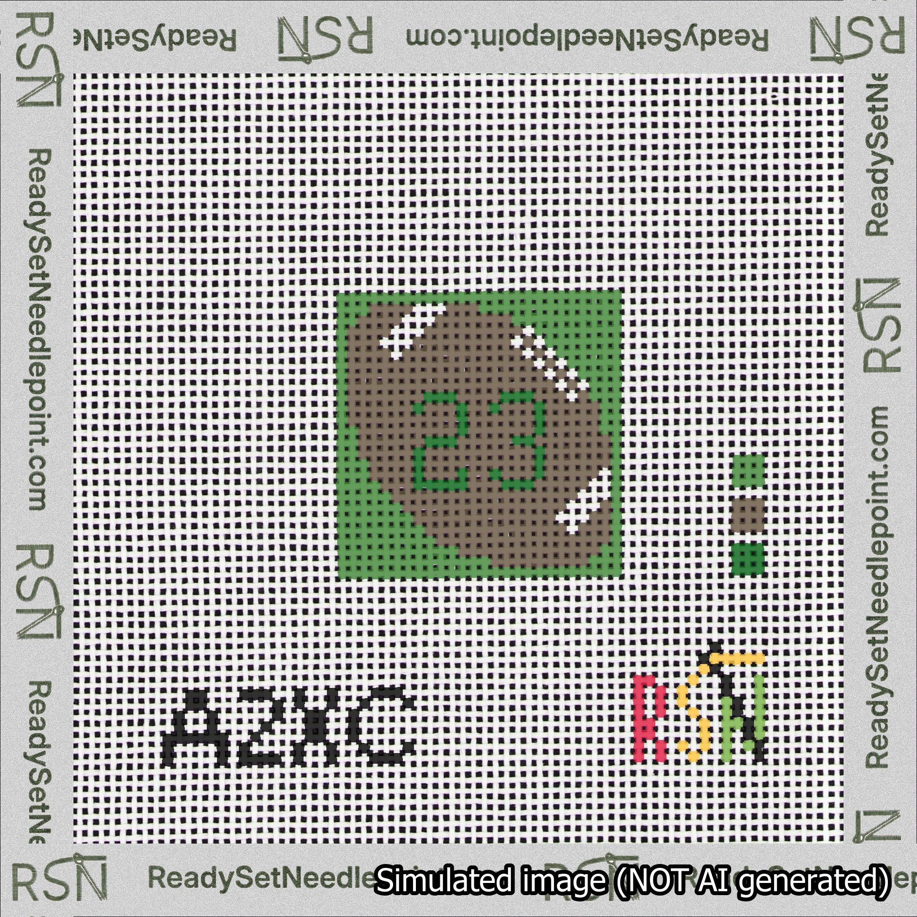 Football Bag Charm Green 0-49 Needlepoint Canvas Design