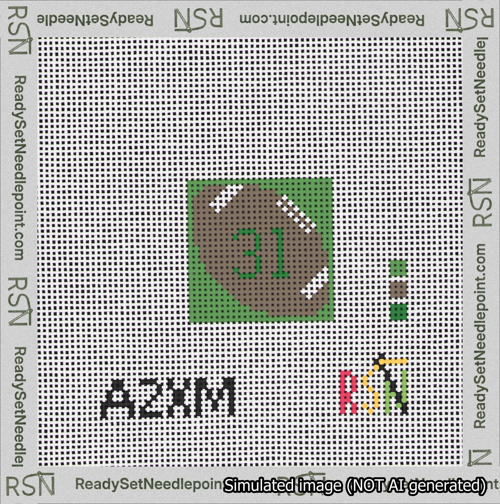 Football Bag Charm Green 0-49 Needlepoint Canvas Design