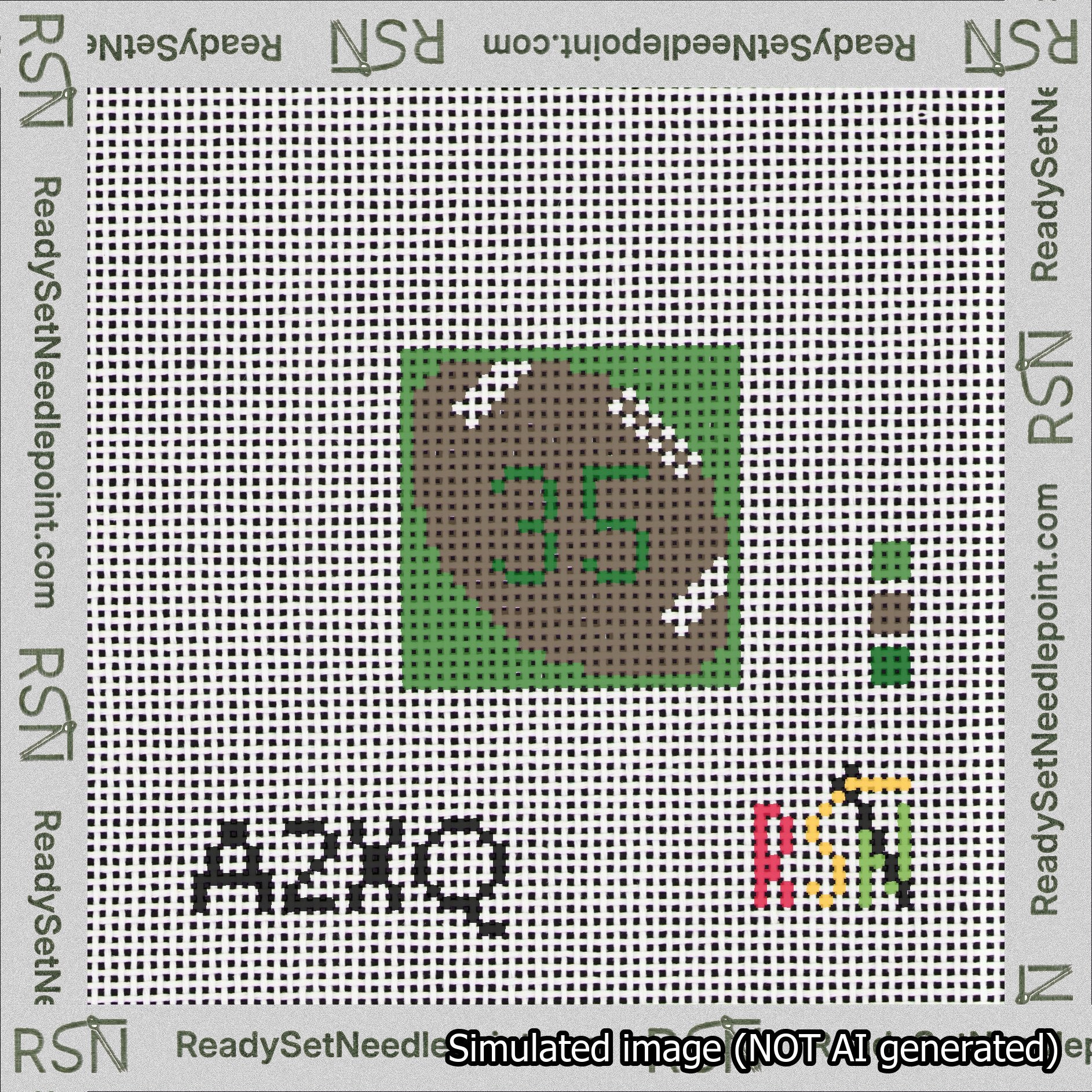Football Bag Charm Green 0-49 Needlepoint Canvas Design