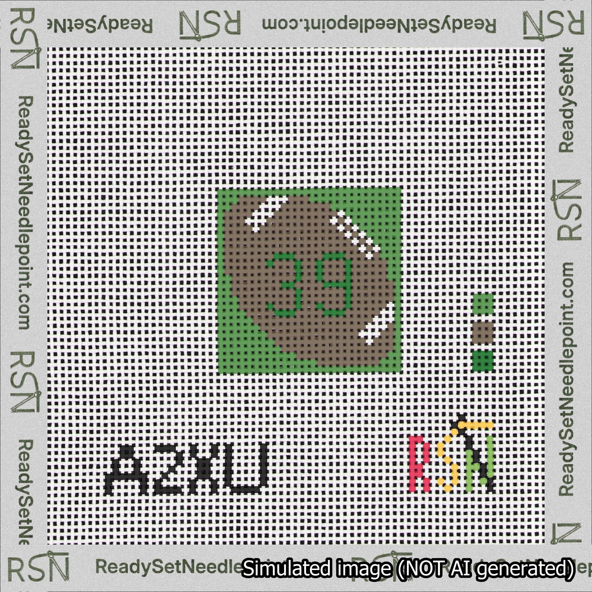 Football Bag Charm Green 0-49 Needlepoint Canvas Design