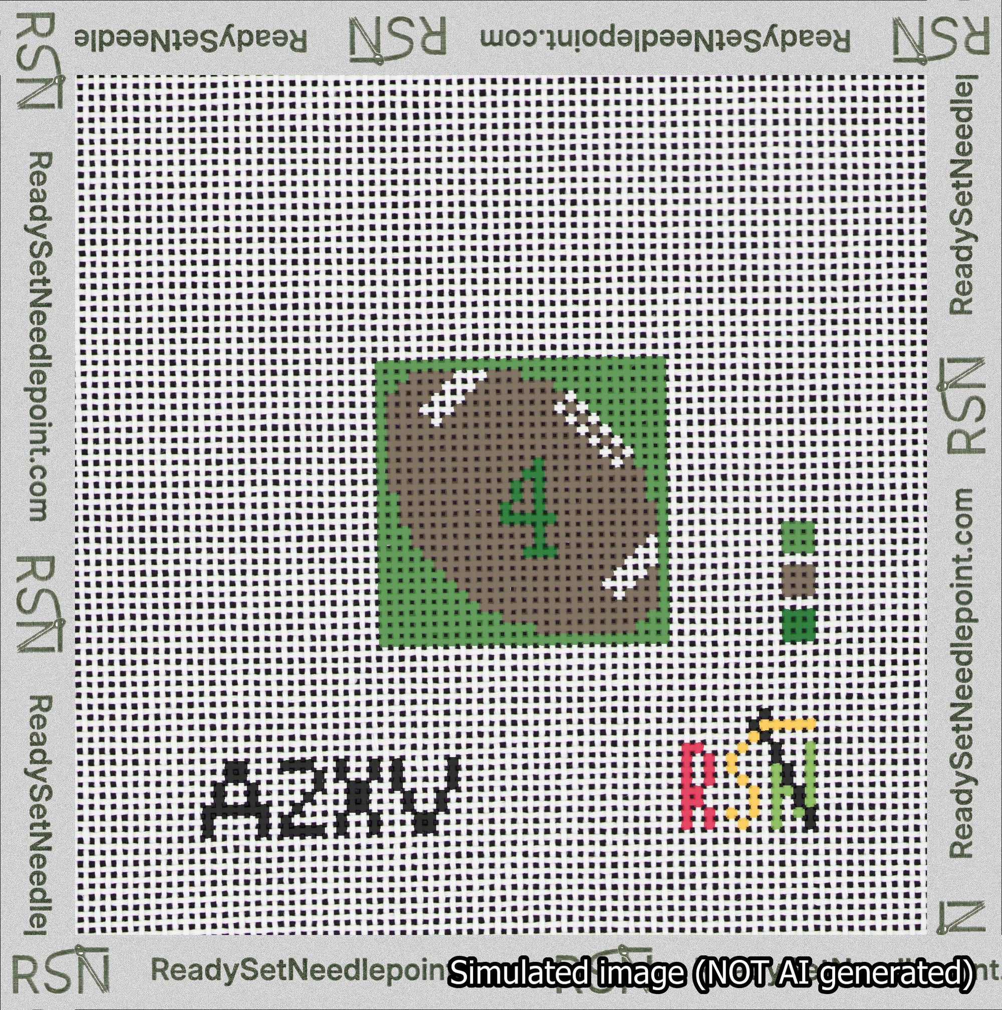 Football Bag Charm Green 0-49 Needlepoint Canvas Design